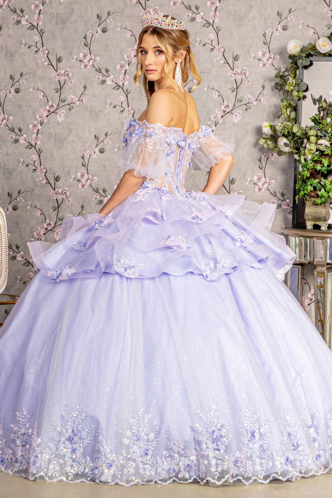 3D Floral Sheer Bodice Ball Gown by Elizabeth K GL3180 - product image 2