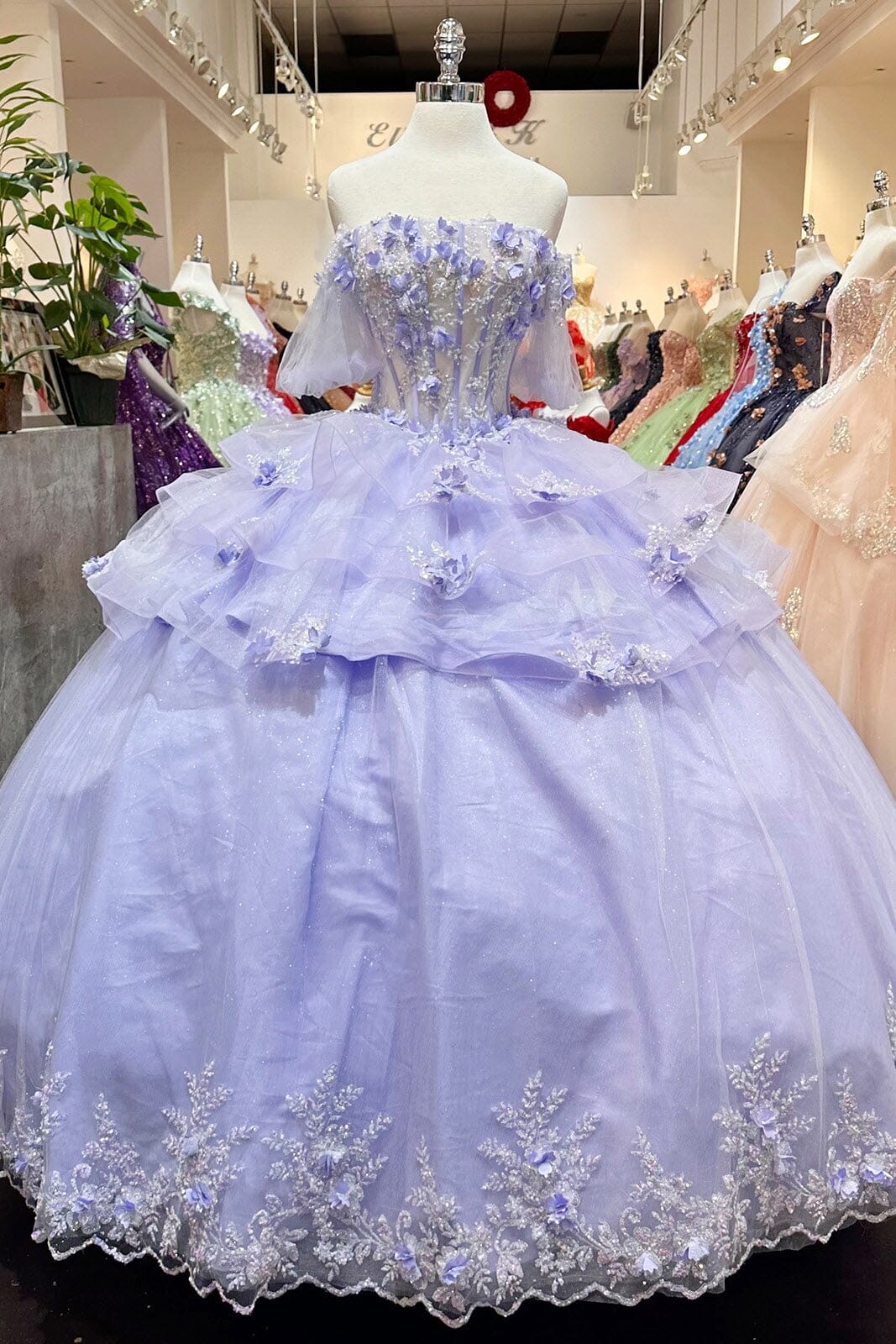 3D Floral Sheer Bodice Ball Gown by Elizabeth K GL3180 - product image 7