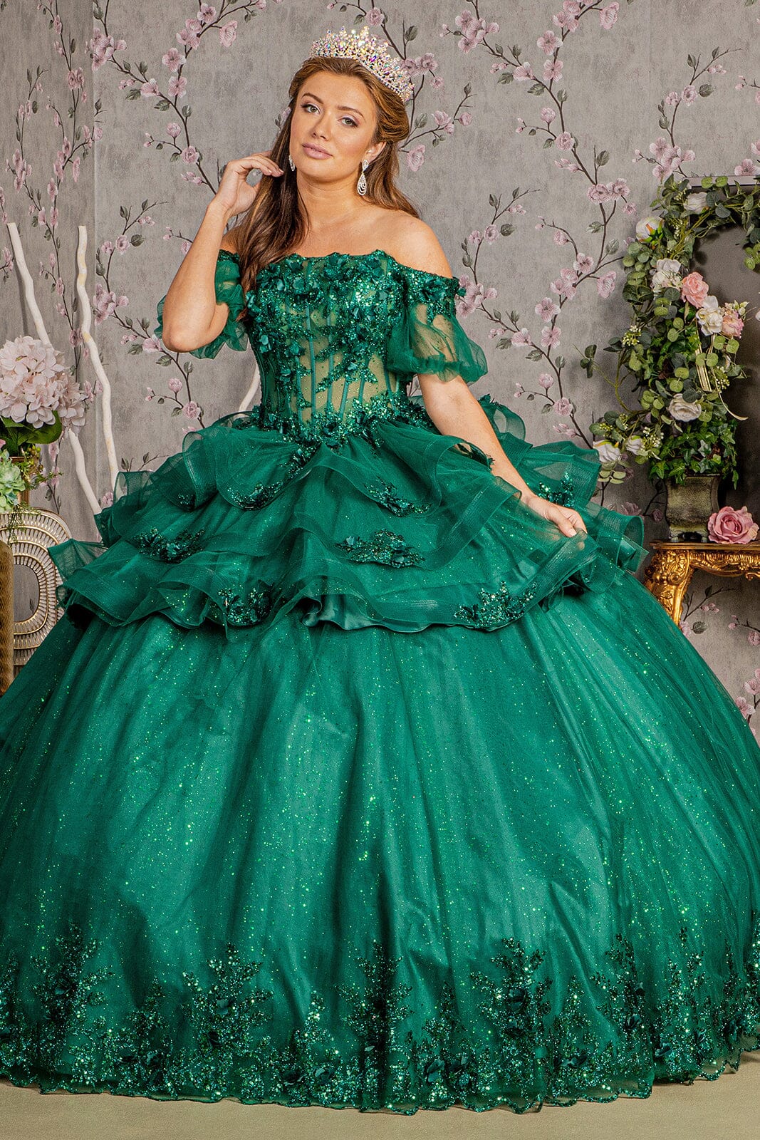 3D Floral Sheer Bodice Ball Gown by Elizabeth K GL3180 - product image 11