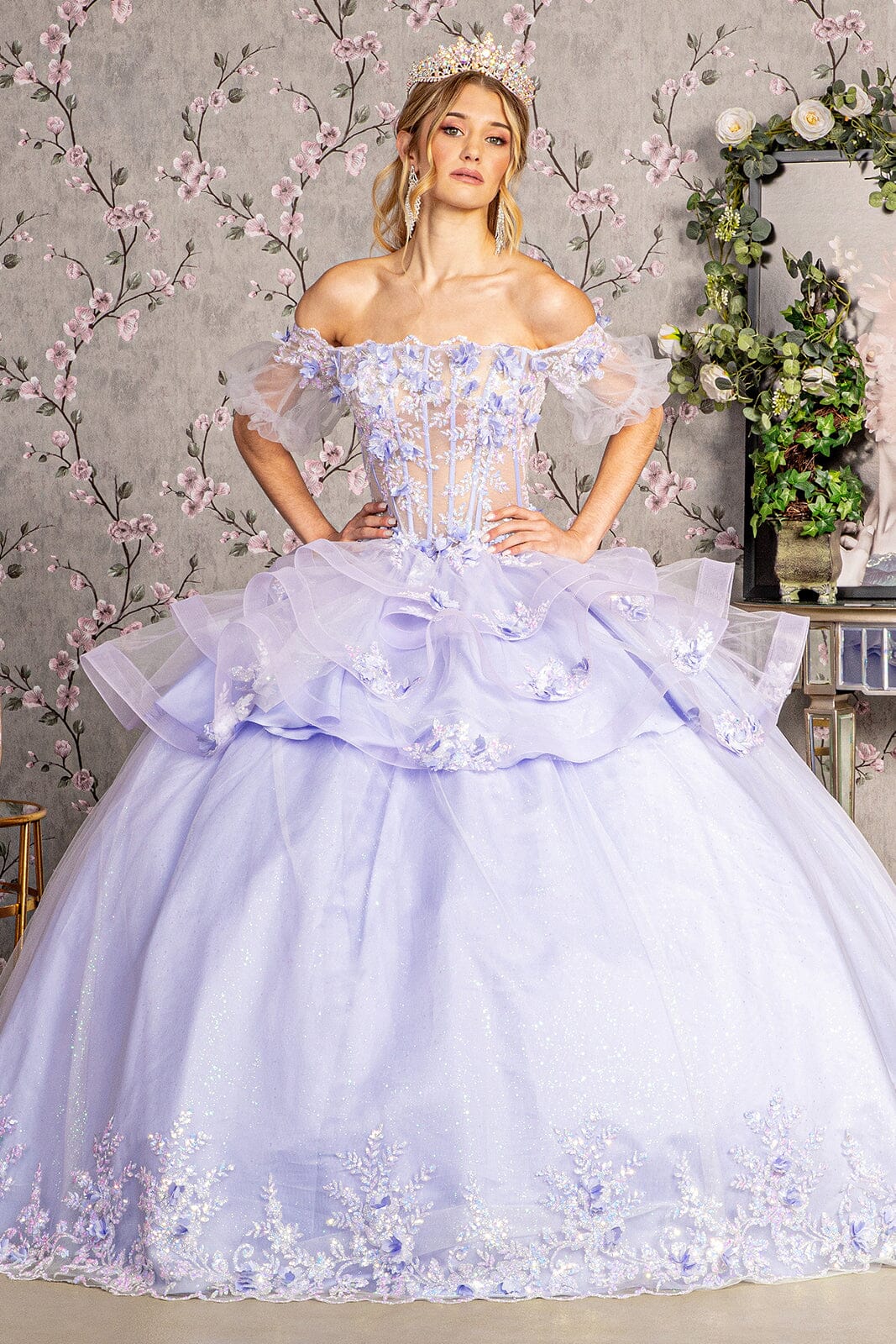 3D Floral Sheer Bodice Ball Gown by Elizabeth K GL3180 - product image 1