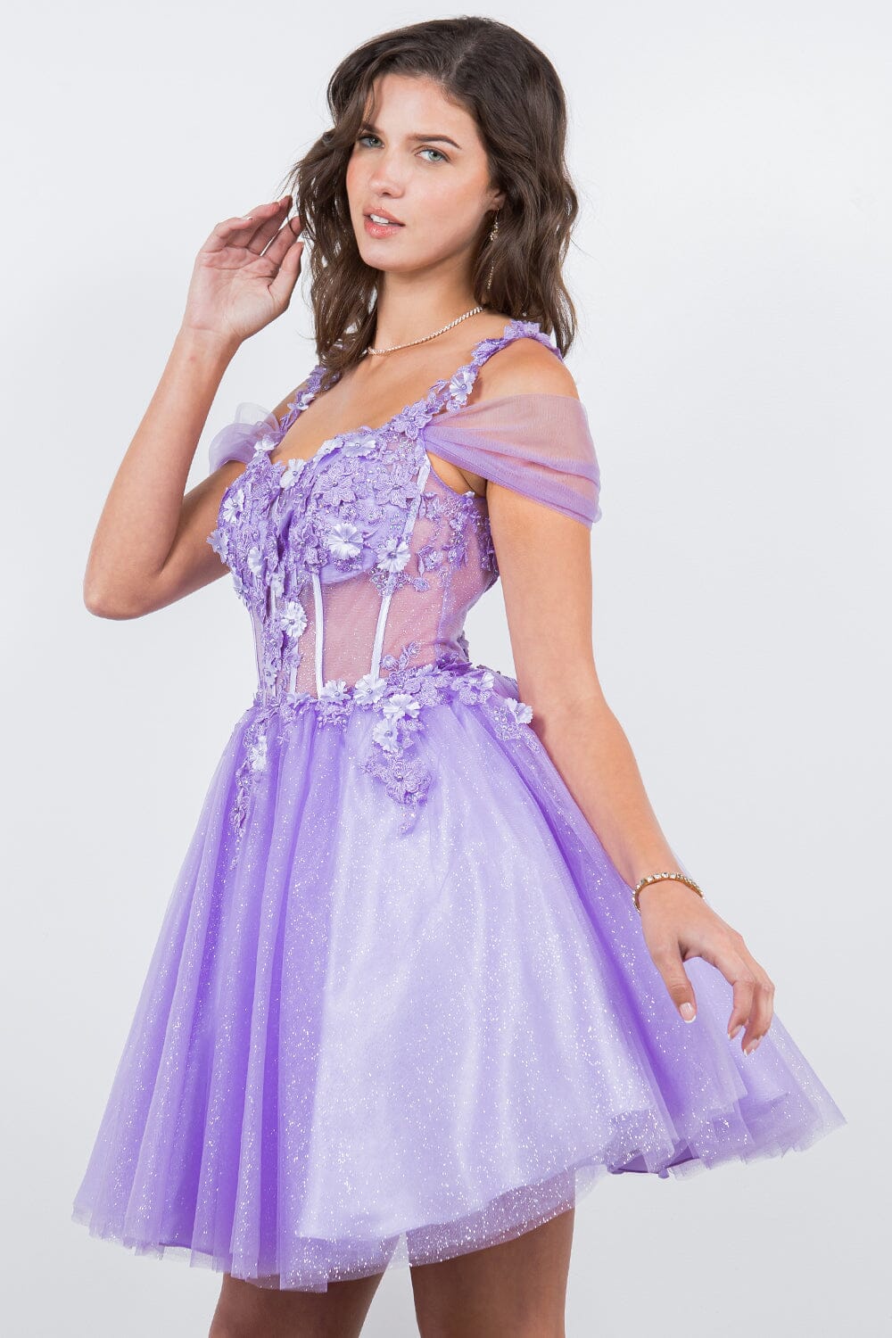 3D Floral Short Cold Shoulder Dress by Cinderella Couture 5134J - product image 10