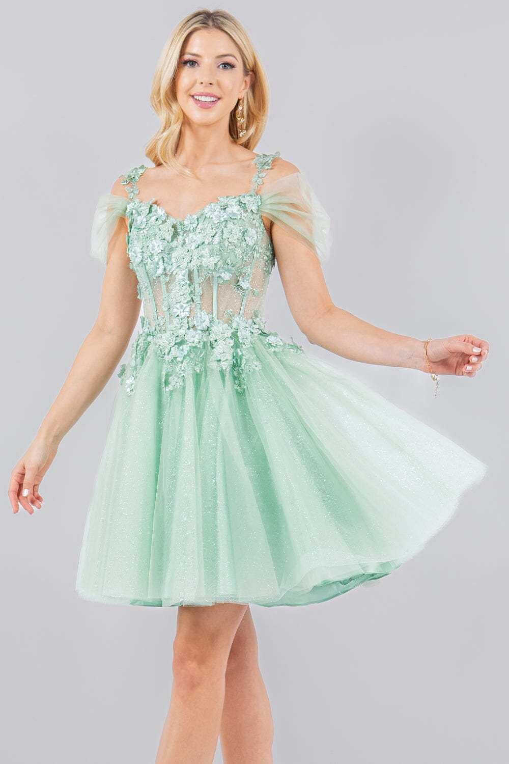3D Floral Short Cold Shoulder Dress by Cinderella Couture 5134J - product image 4