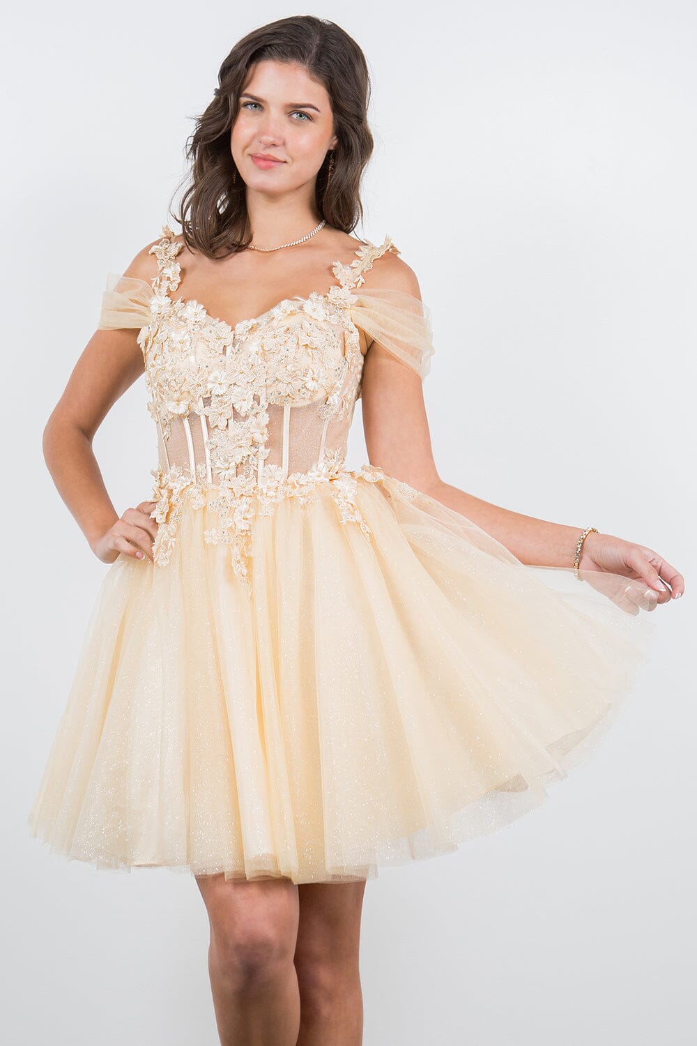 3D Floral Short Cold Shoulder Dress by Cinderella Couture 5134J - product image 19
