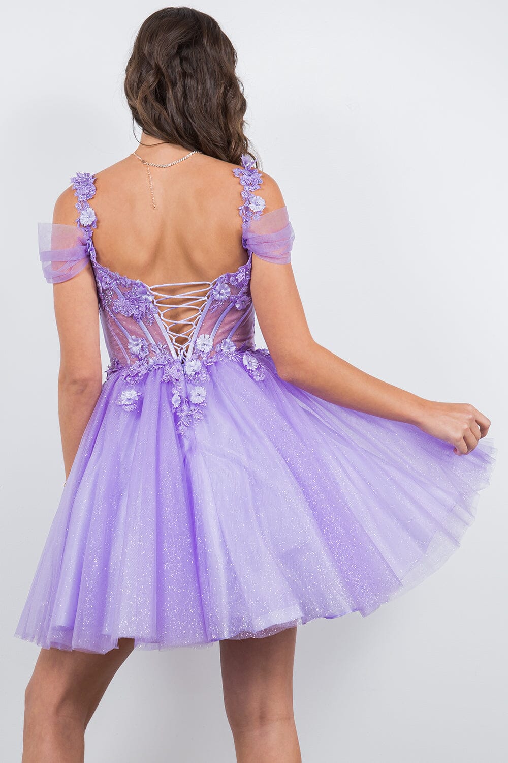 3D Floral Short Cold Shoulder Dress by Cinderella Couture 5134J - product image 7