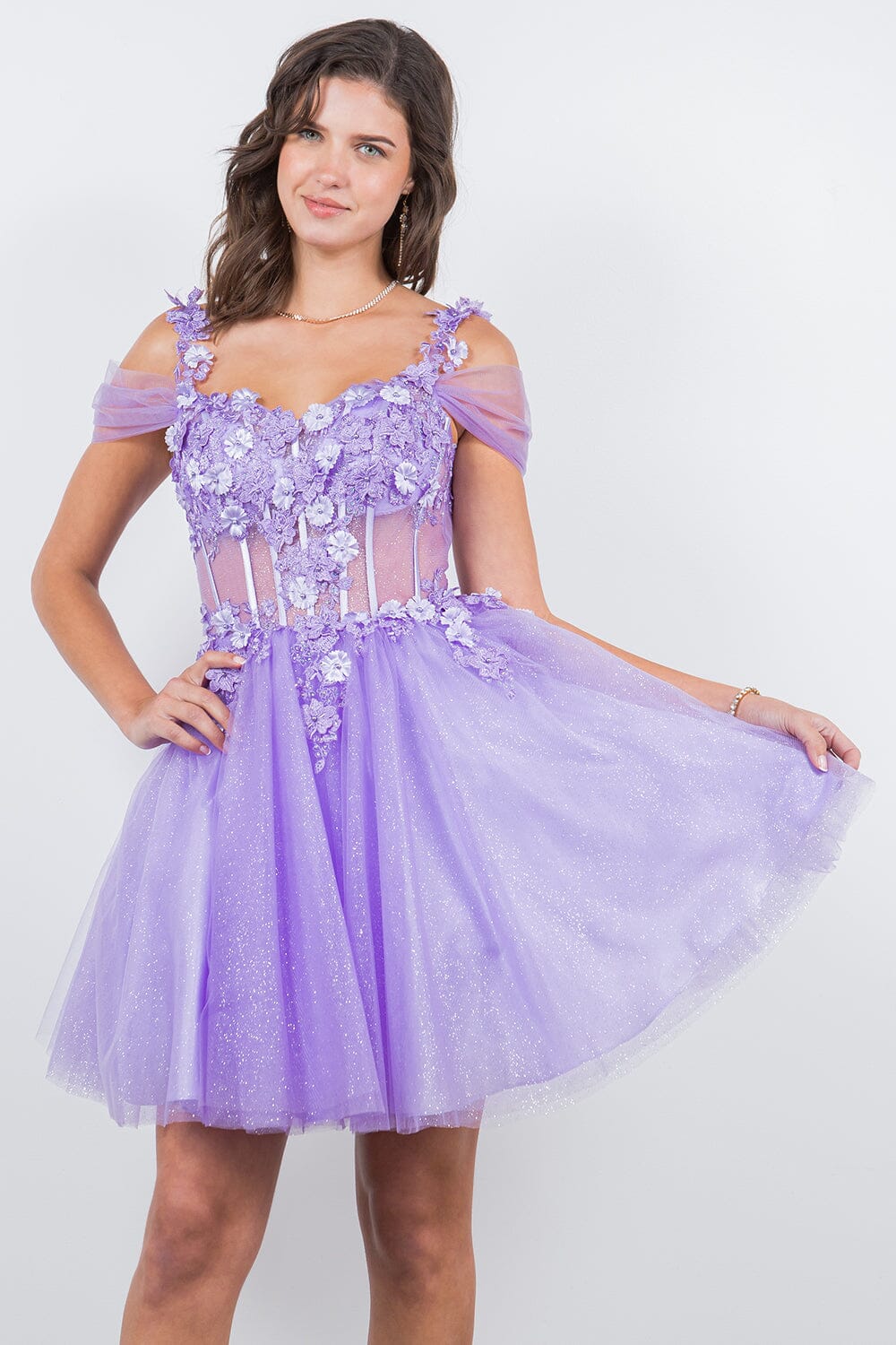3D Floral Short Cold Shoulder Dress by Cinderella Couture 5134J - product image 9