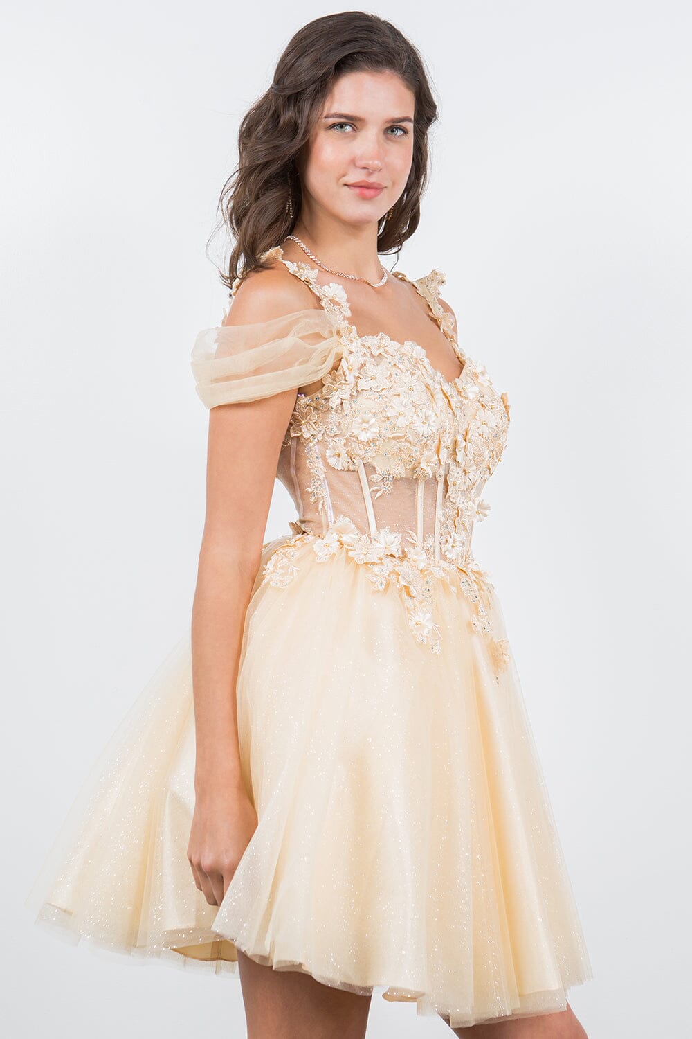 3D Floral Short Cold Shoulder Dress by Cinderella Couture 5134J - product image 20