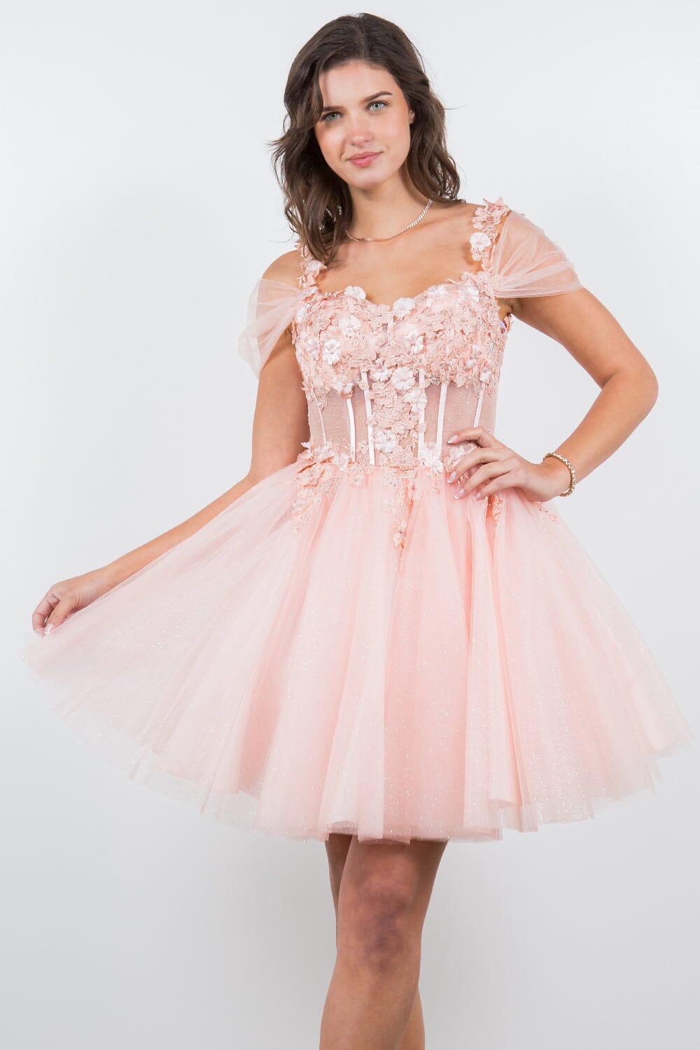 3D Floral Short Cold Shoulder Dress by Cinderella Couture 5134J - product image 14