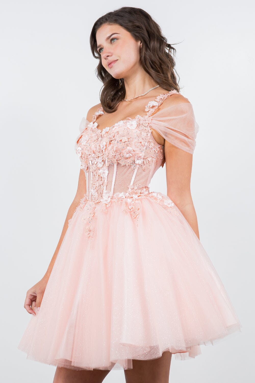 3D Floral Short Cold Shoulder Dress by Cinderella Couture 5134J - product image 15