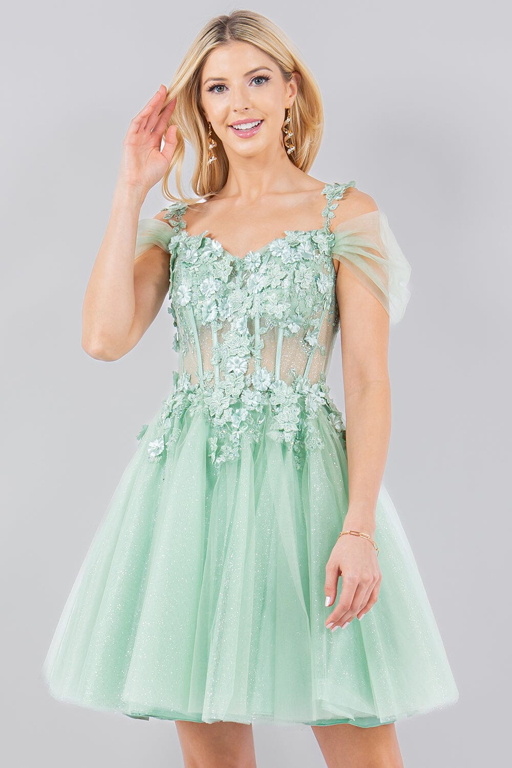3D Floral Short Cold Shoulder Dress by Cinderella Couture 5134J - product image 5