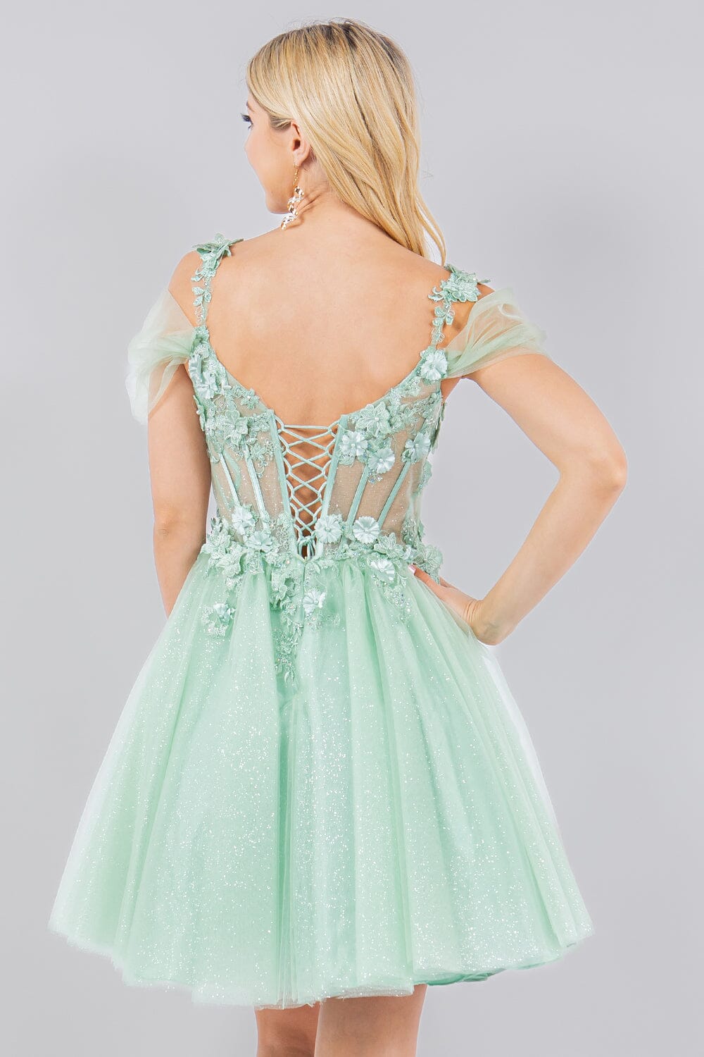 3D Floral Short Cold Shoulder Dress by Cinderella Couture 5134J - product image 2