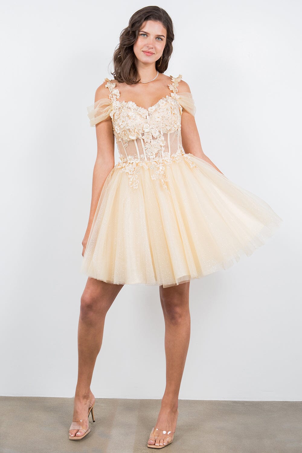 3D Floral Short Cold Shoulder Dress by Cinderella Couture 5134J - product image 16