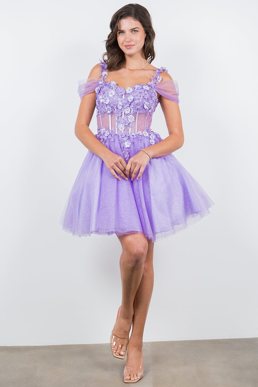 3D Floral Short Cold Shoulder Dress by Cinderella Couture 5134J - product image 6