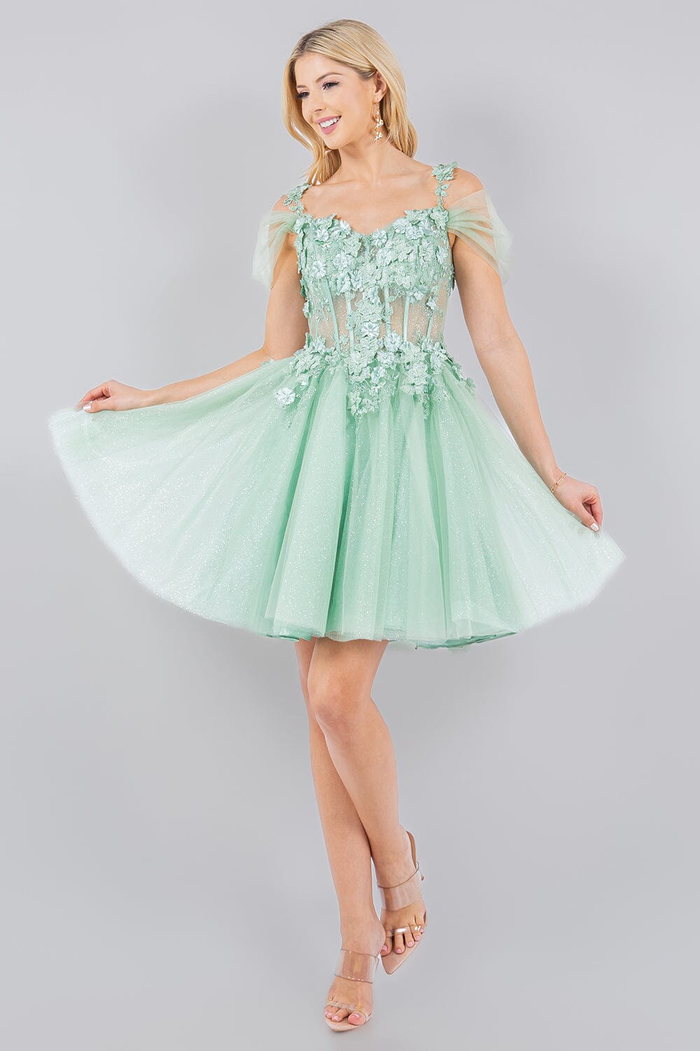 3D Floral Short Cold Shoulder Dress by Cinderella Couture 5134J - product image 1
