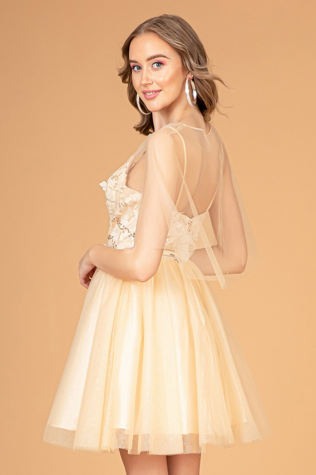 3D Floral Short Glitter Cape Dress by Elizabeth K GS3089 - product image 4