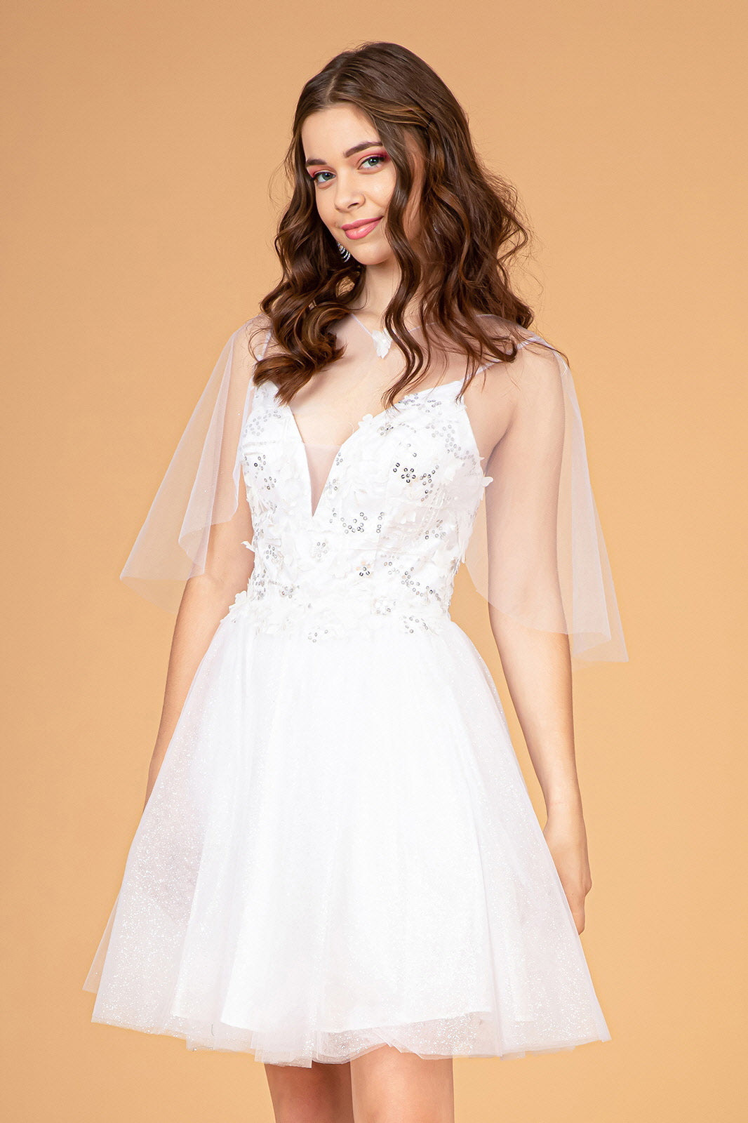3D Floral Short Glitter Cape Dress by Elizabeth K GS3089 - product image 8