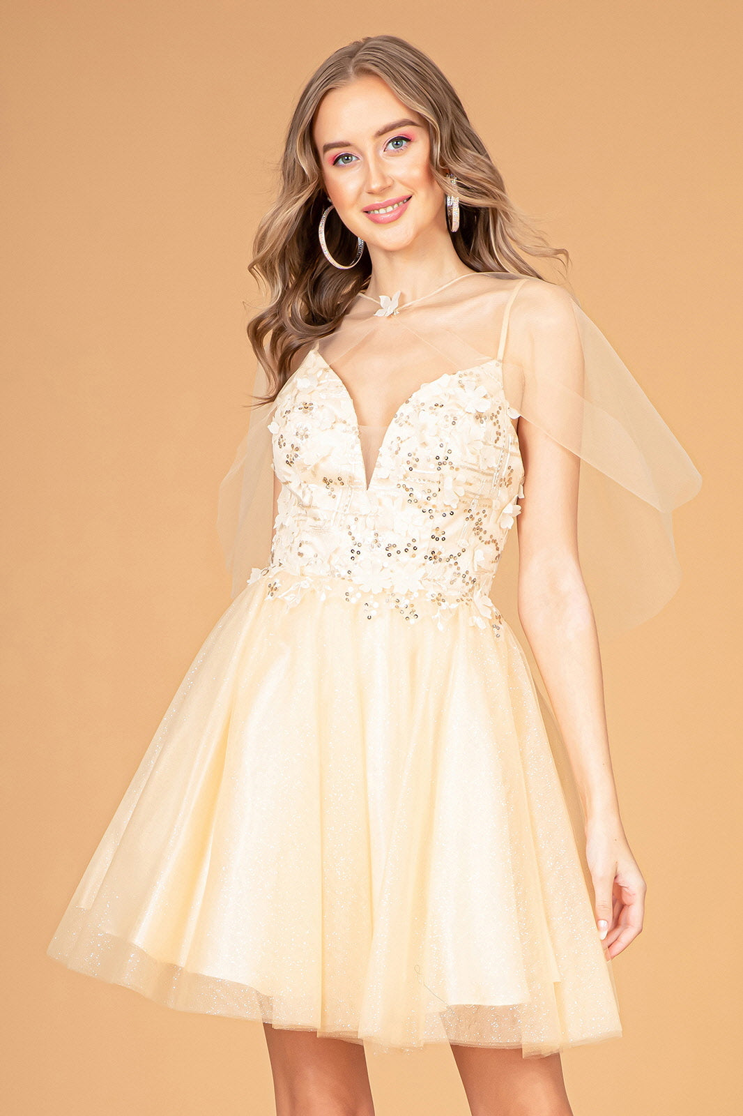 3D Floral Short Glitter Cape Dress by Elizabeth K GS3089 - product image 1