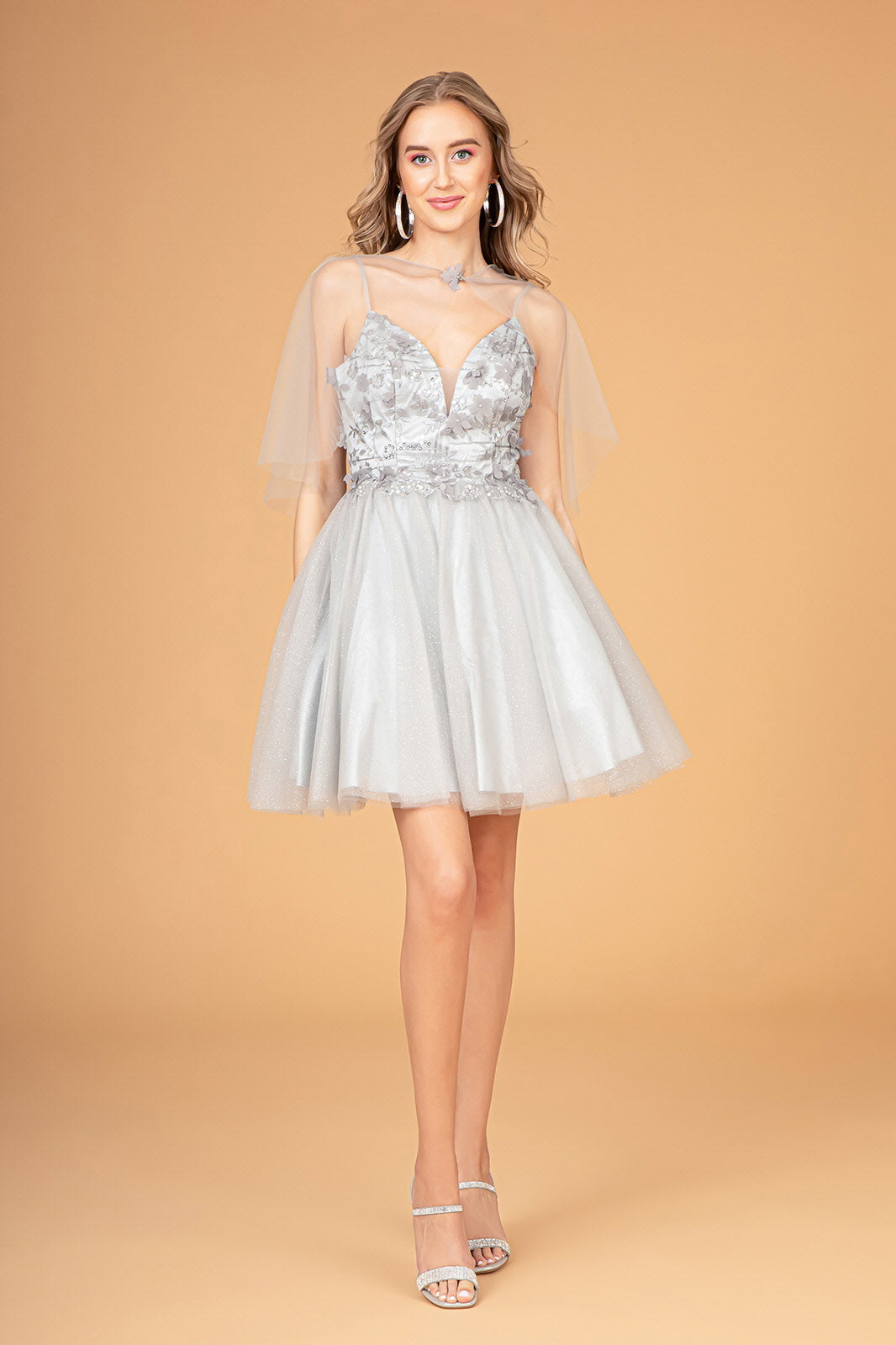 3D Floral Short Glitter Cape Dress by Elizabeth K GS3089 - product image 14