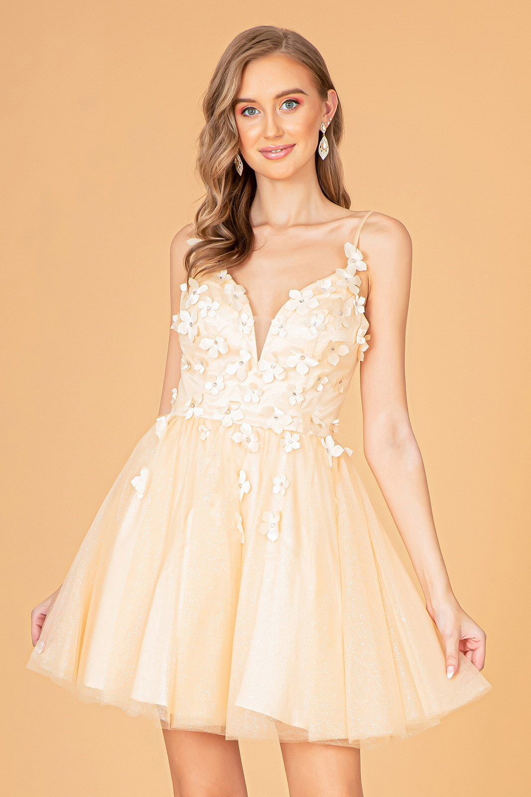 3D Floral Short Glitter Dress by Elizabeth K GS3090 - product image 13
