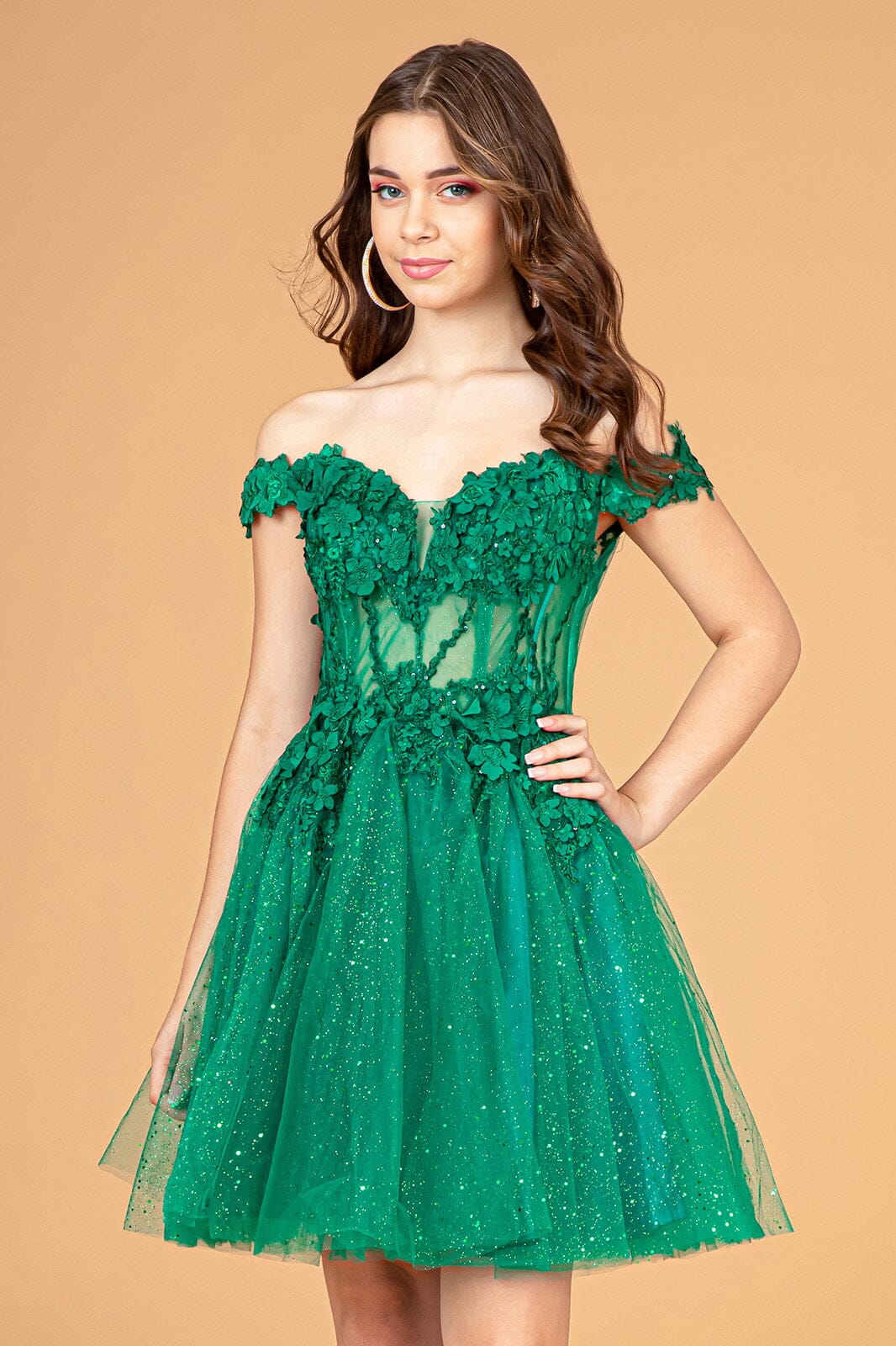 3D Floral Short Off Shoulder Dress by Elizabeth K GS3096 - product image 1