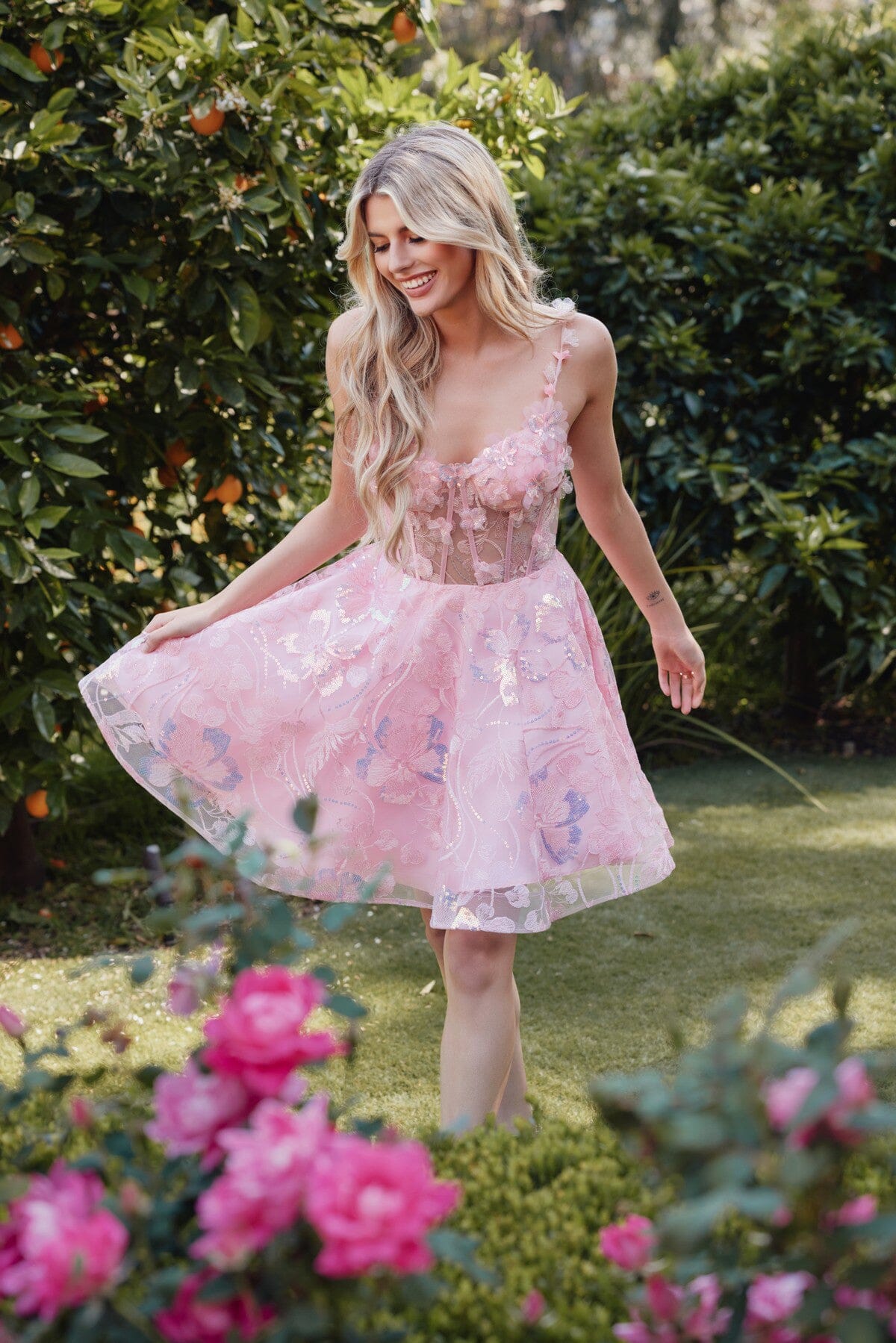 3D Floral Short Sleeveless A-line Dress by Juliet JT917A - product image 1