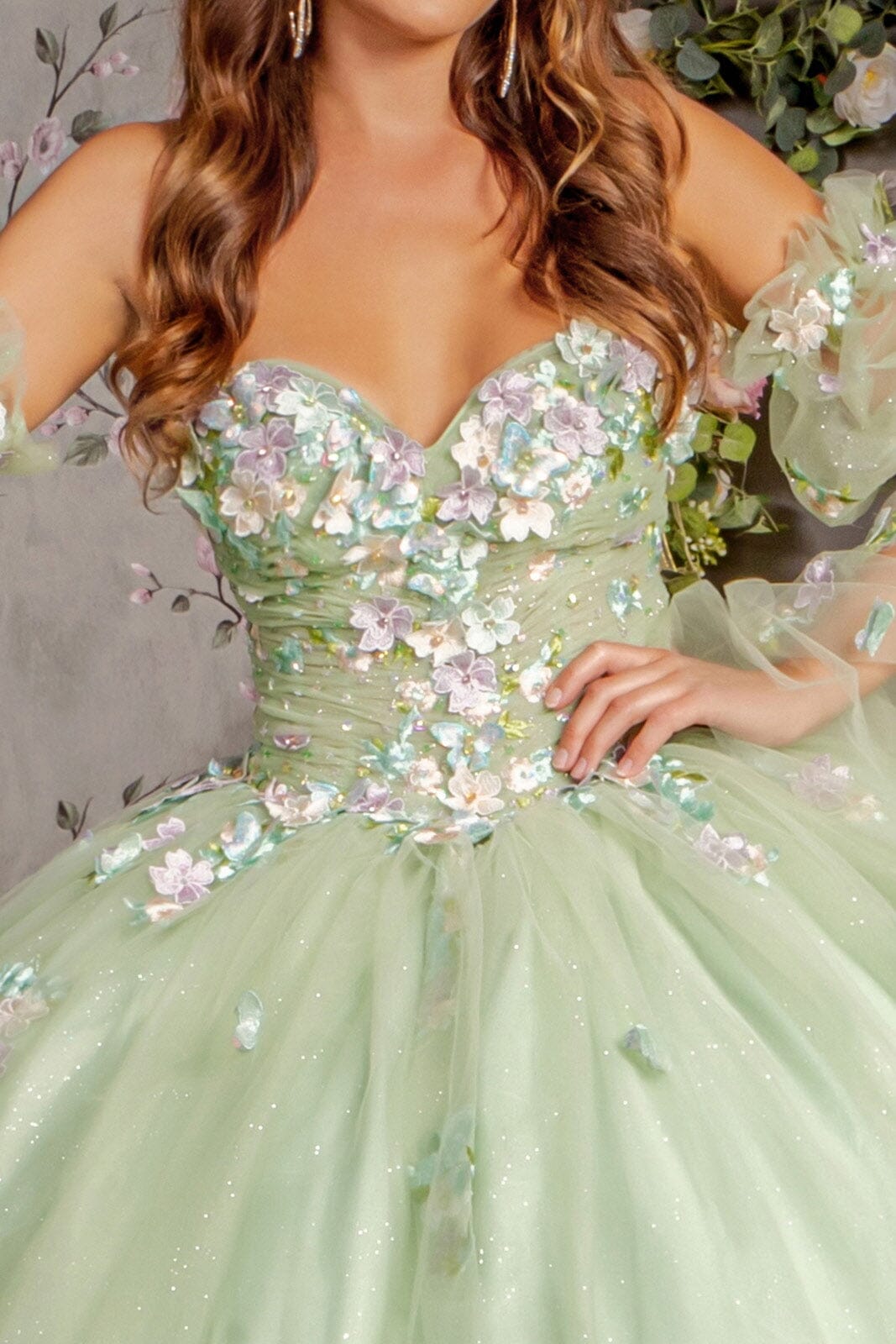 3D Floral Strapless Bell Sleeve Ball Gown by GLS Gloria GL3300 - product image 3