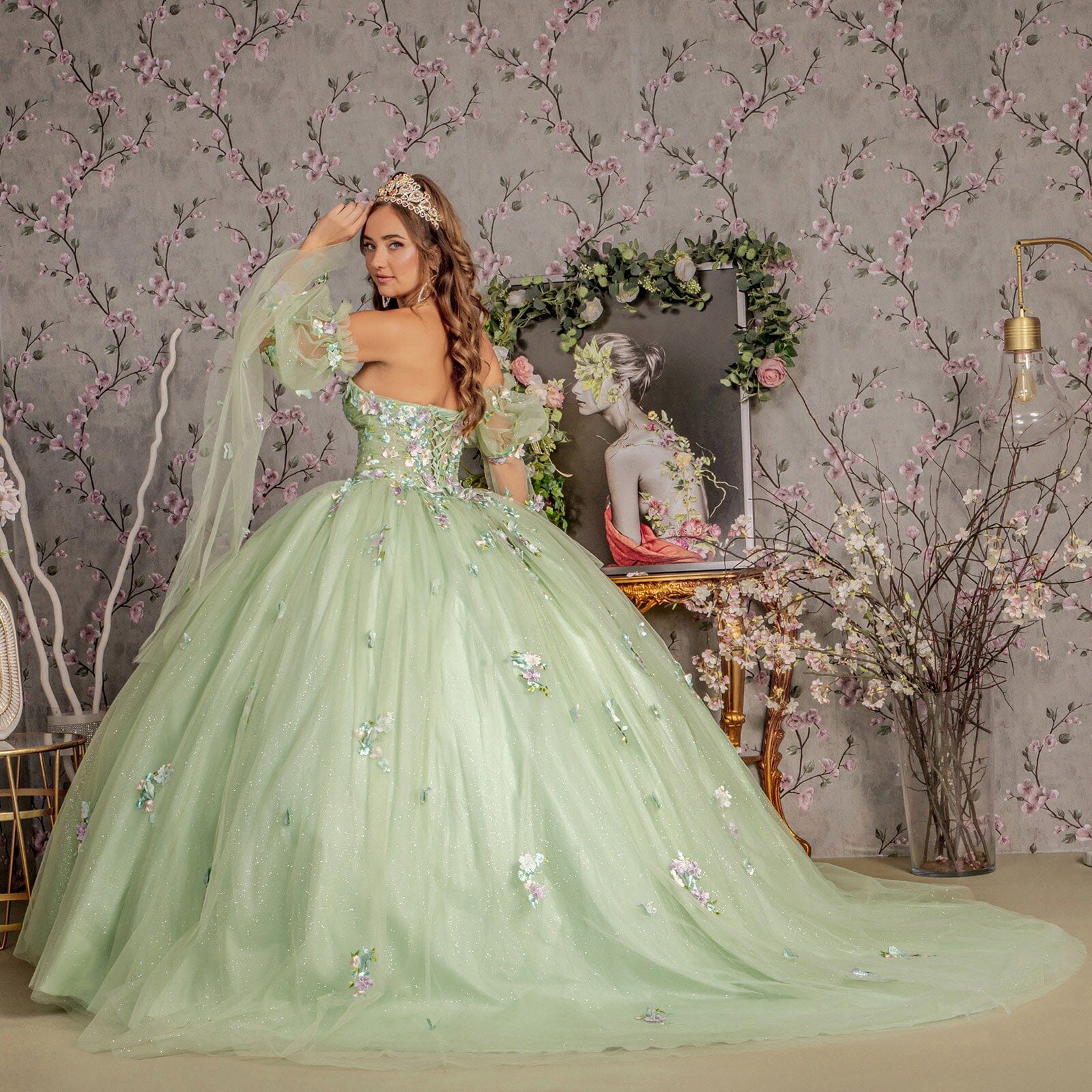 3D Floral Strapless Bell Sleeve Ball Gown by GLS Gloria GL3300 - product image 6
