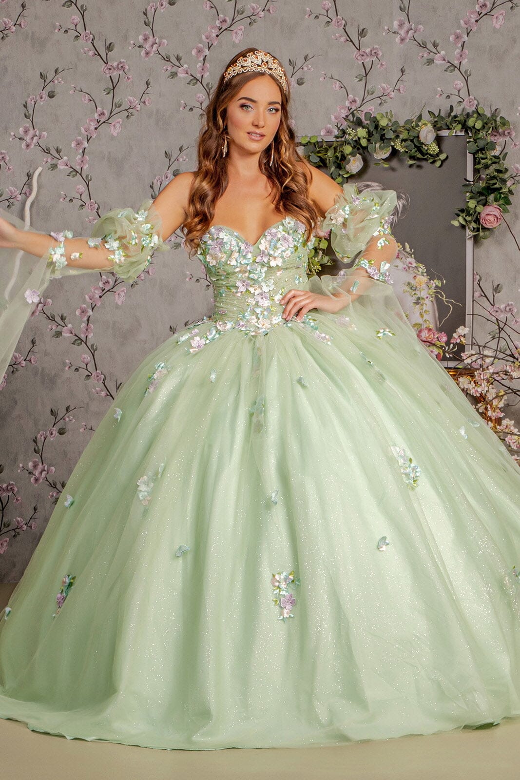 3D Floral Strapless Bell Sleeve Ball Gown by GLS Gloria GL3300 - product image 1