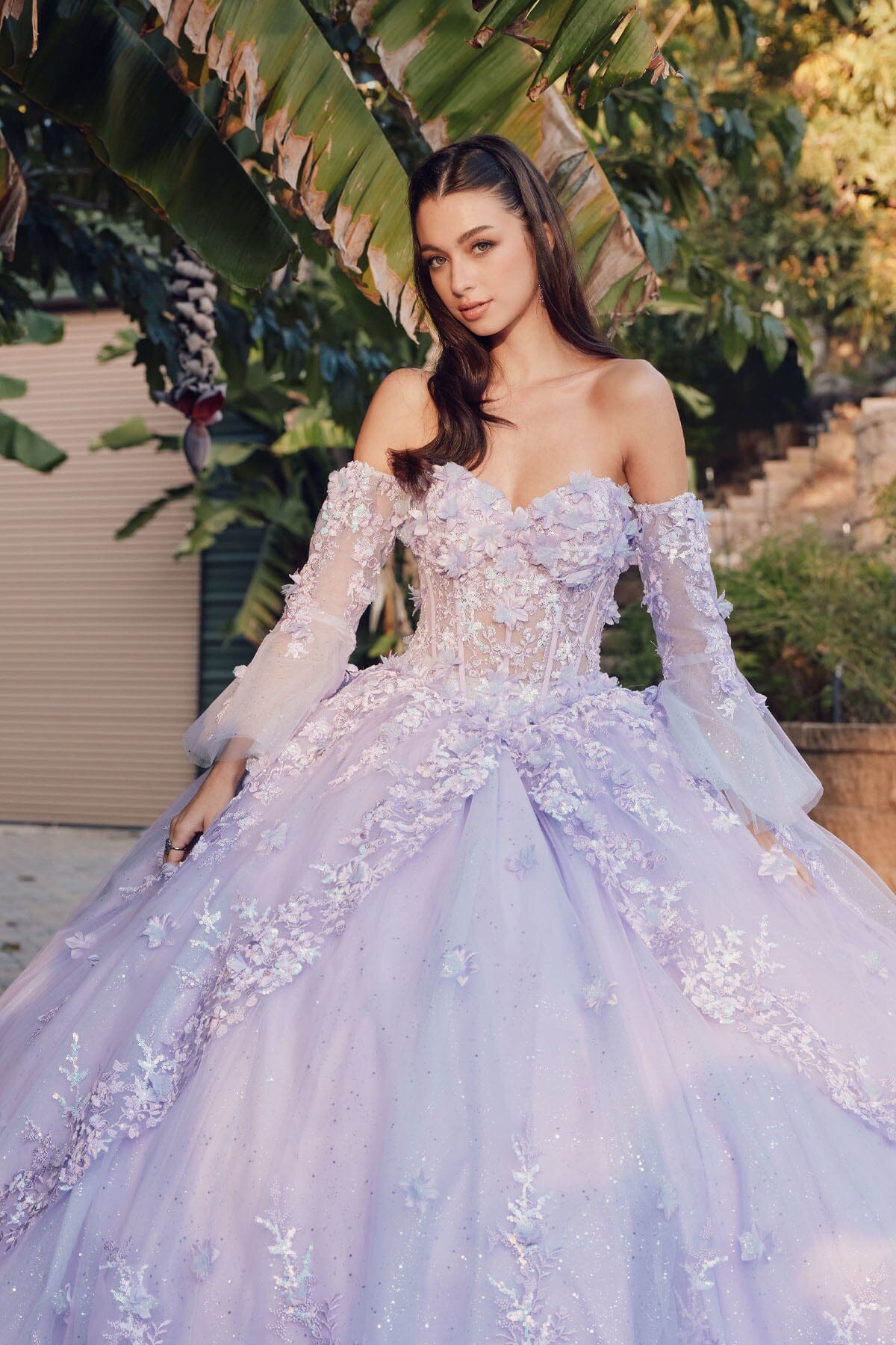 3D Floral Strapless Bell Sleeve Ball Gown by Juliet JT1459J - product image 7