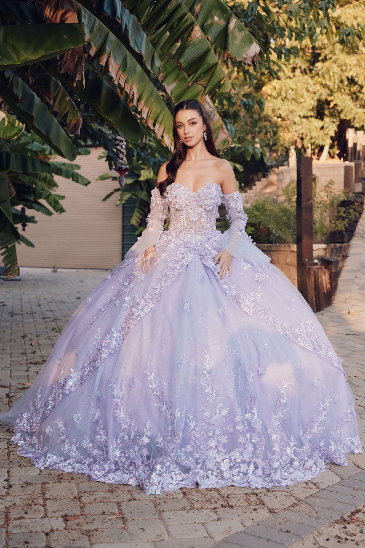 3D Floral Strapless Bell Sleeve Ball Gown by Juliet JT1459J - product image 5