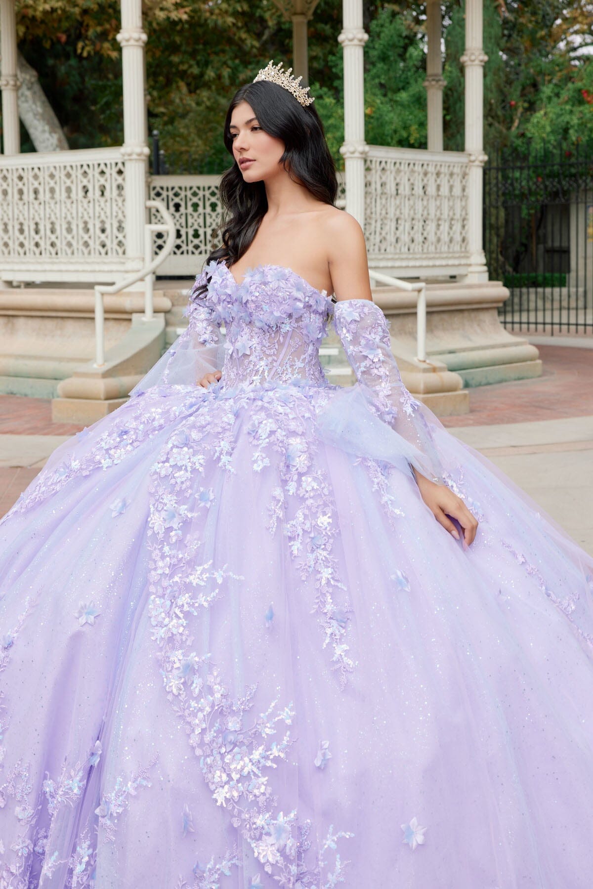 3D Floral Strapless Bell Sleeve Ball Gown by Juliet JT1459J - product image 1