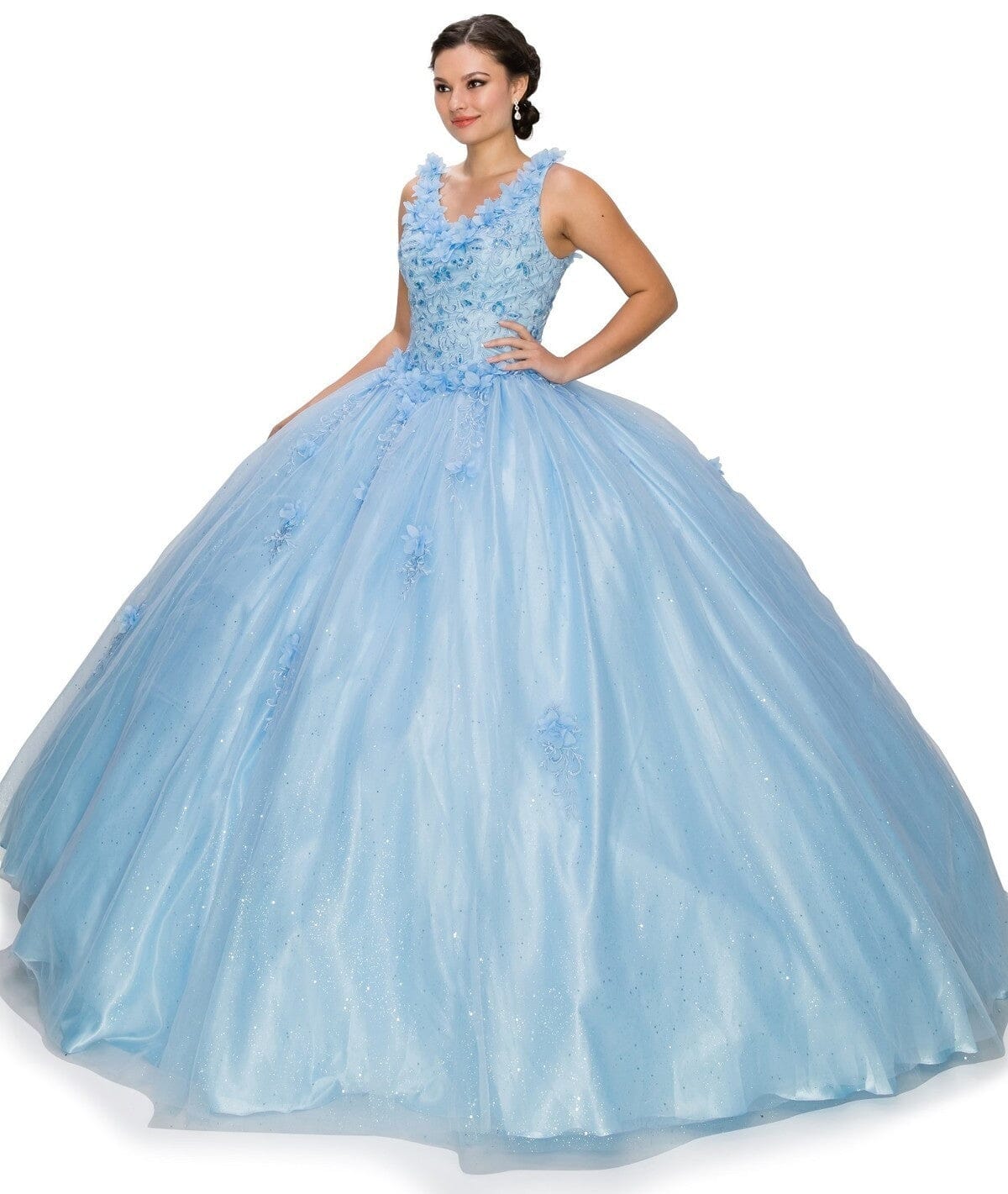 3D Floral V-Neck Ball Gown by Cinderella Couture 8025J - product image 4