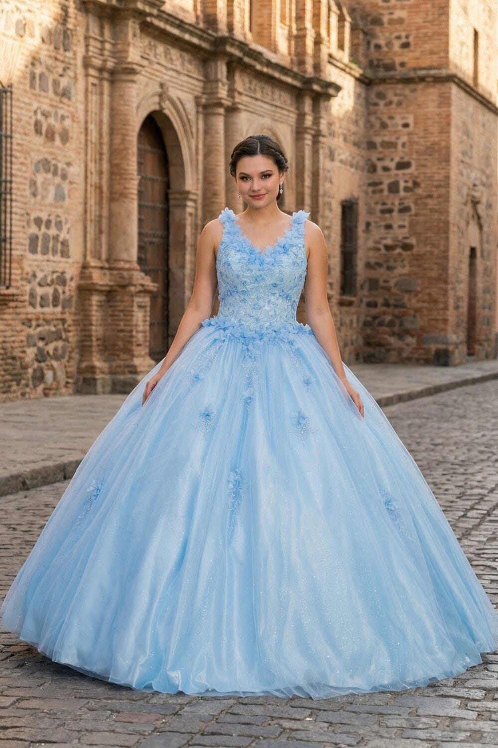 3D Floral V-Neck Ball Gown by Cinderella Couture 8025J - product image 1