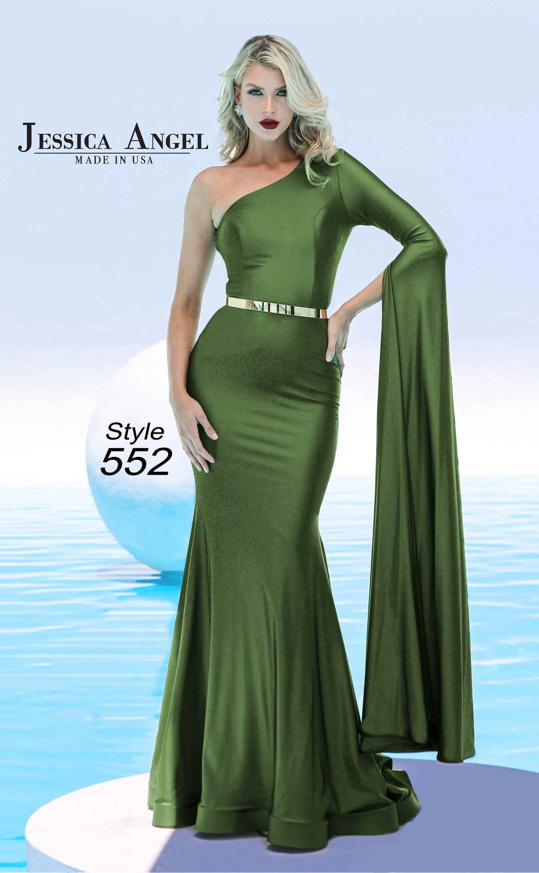 Jersey Fitted Long Sleeve Gown by Jessica Angel 552