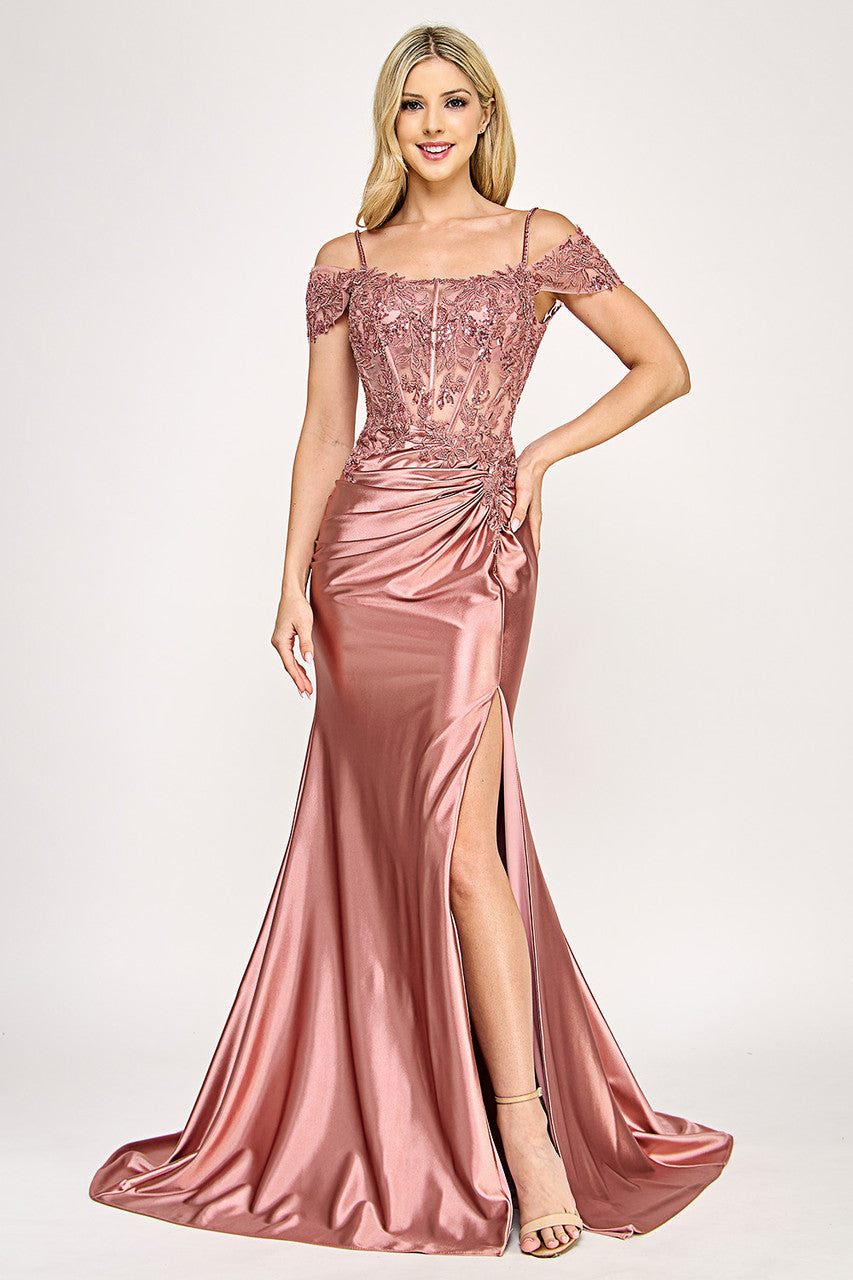 Embroidered Cold Shoulder Slit Gown by Lenovia 8348 - image 7