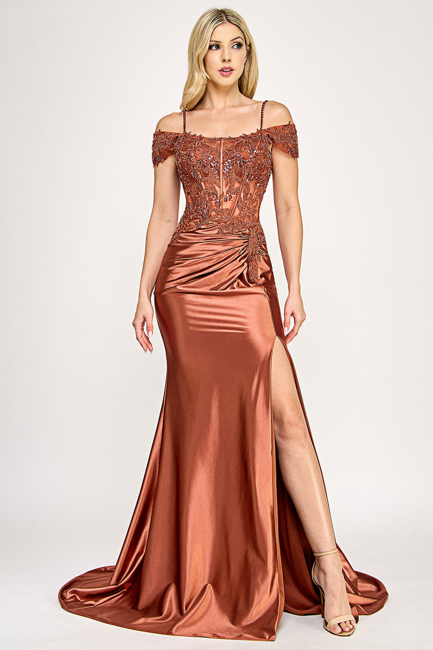 Embroidered Cold Shoulder Slit Gown by Lenovia 8348 - image 5