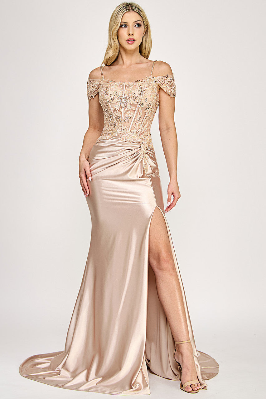 Embroidered Cold Shoulder Slit Gown by Lenovia 8348 - image 8
