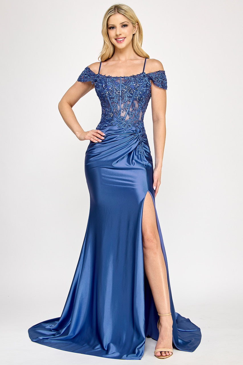 Embroidered Cold Shoulder Slit Gown by Lenovia 8348 - image 6
