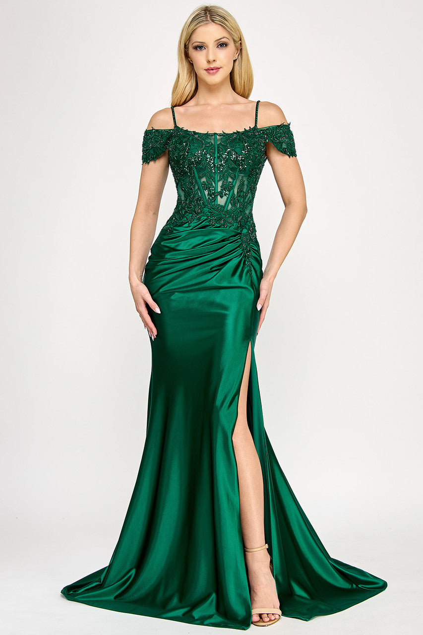 Embroidered Cold Shoulder Slit Gown by Lenovia 8348 - image 3