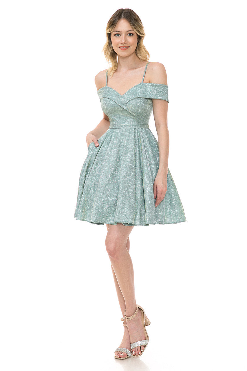 Metallic Short Cold Shoulder Dress by Lenovia 5228 - product image 6