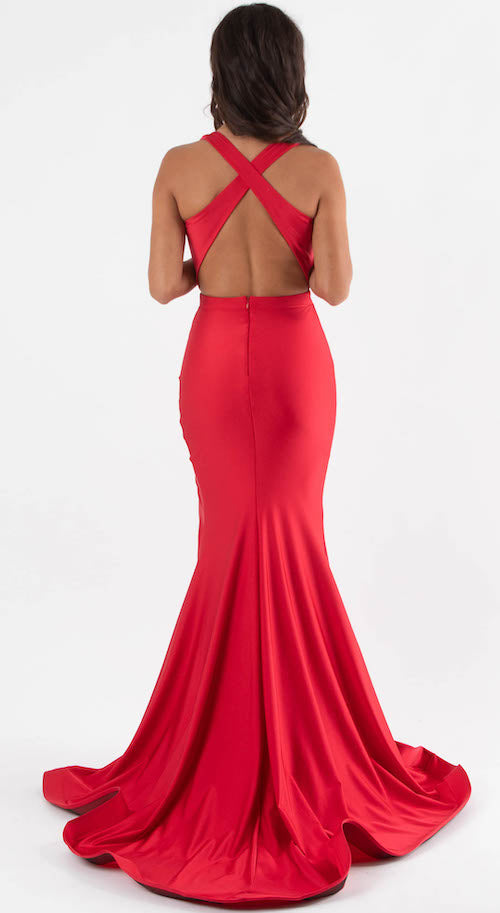 Jersey Fitted V-Neck Tiered Gown by Jessica Angel 708