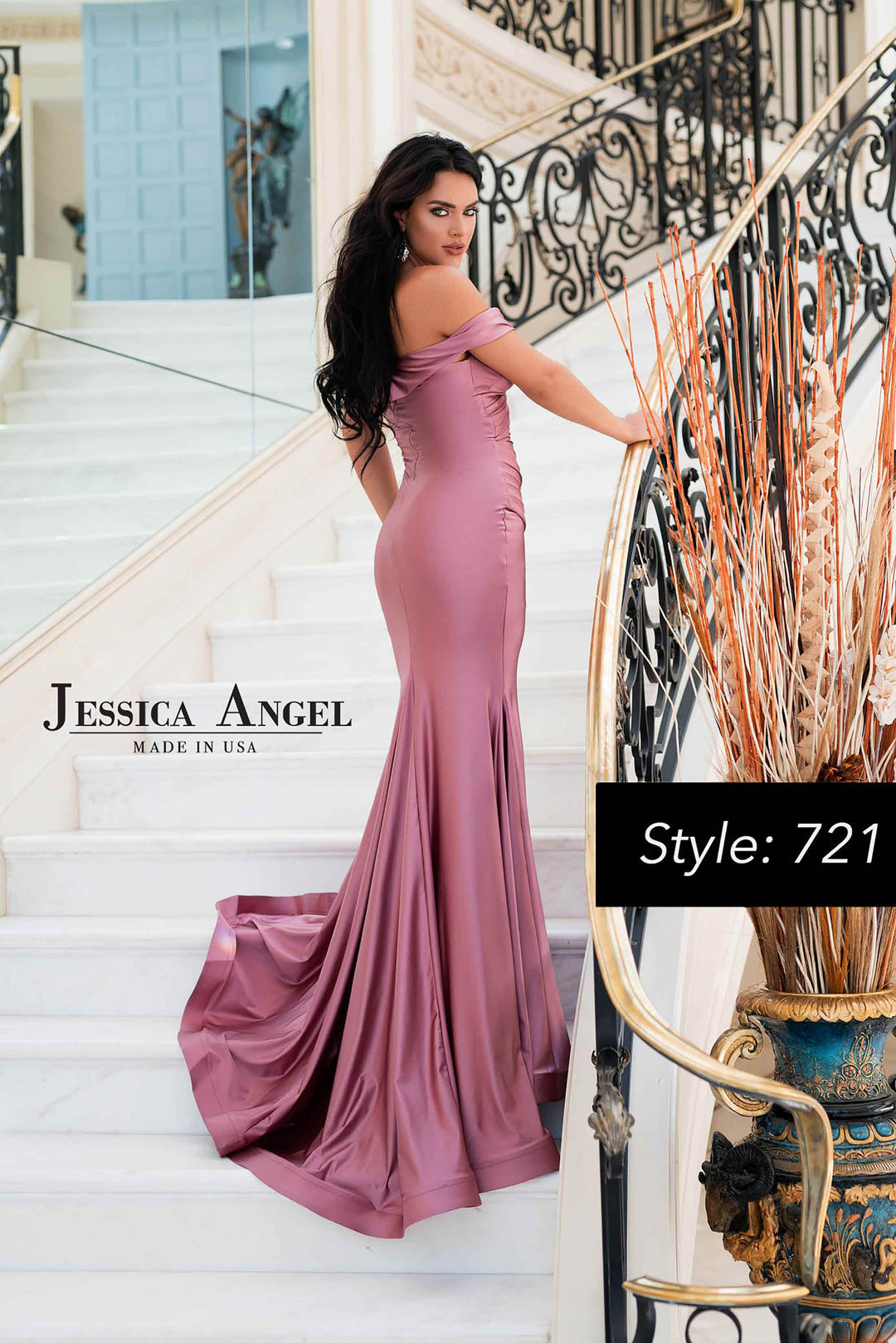 Jersey Fitted Off Shoulder Gown by Jessica Angel 721