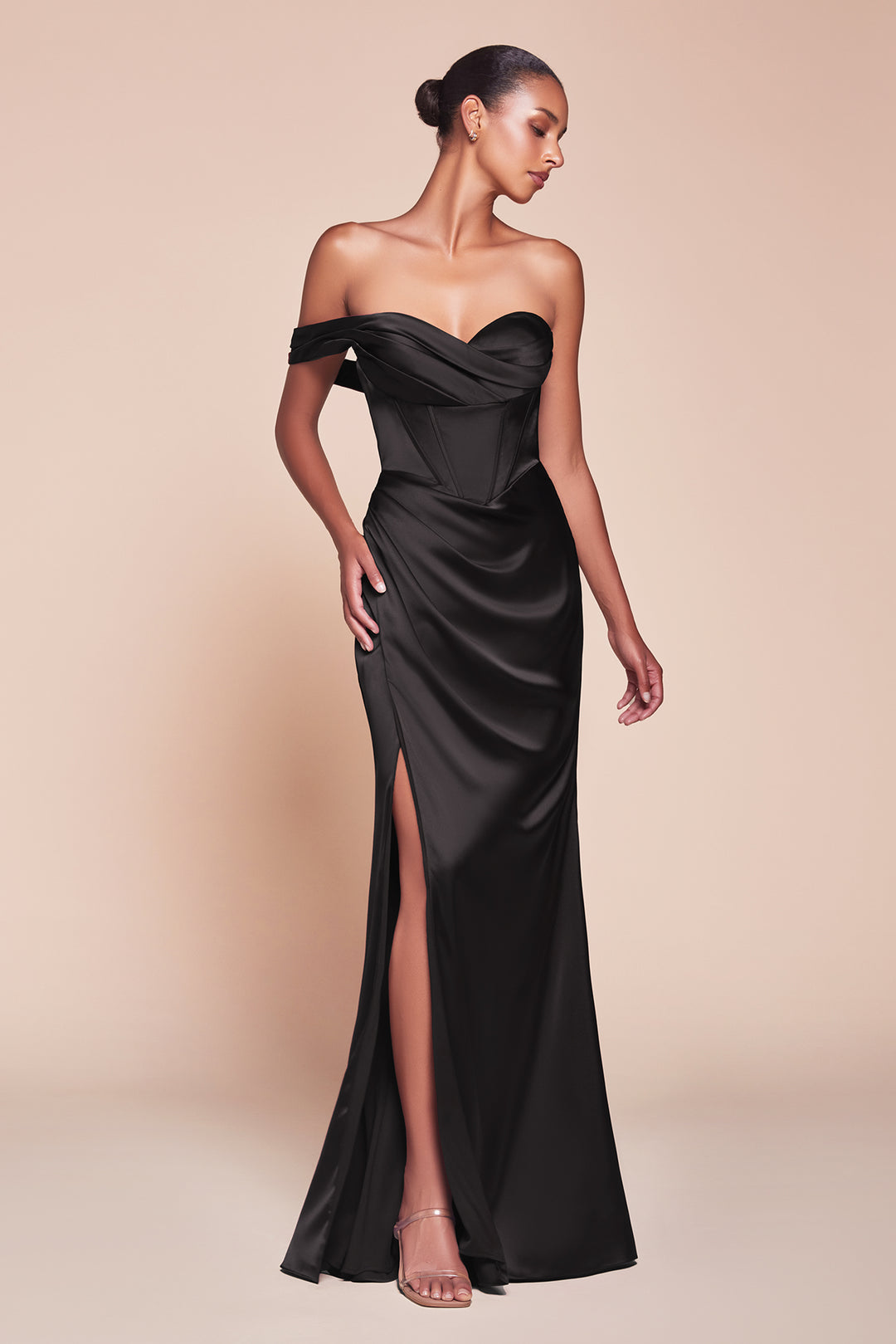 Satin Fitted One Shoulder Slit Gown by Ladivine 7448 - image 9