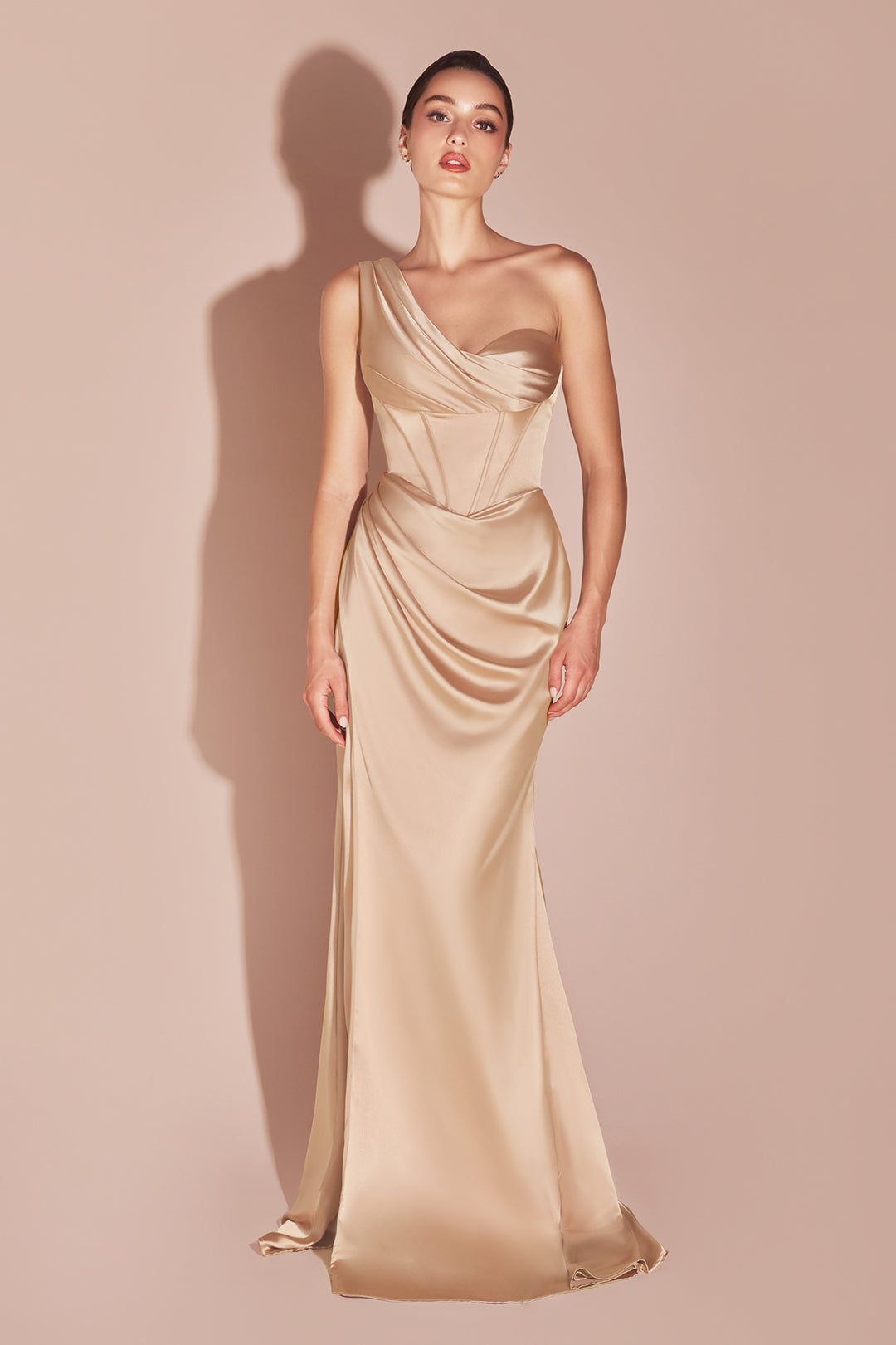 Satin Fitted One Shoulder Slit Gown by Ladivine 7448 - image 10