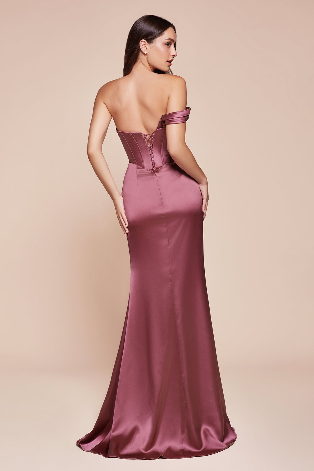 Satin Fitted One Shoulder Slit Gown by Ladivine 7448 - image 2