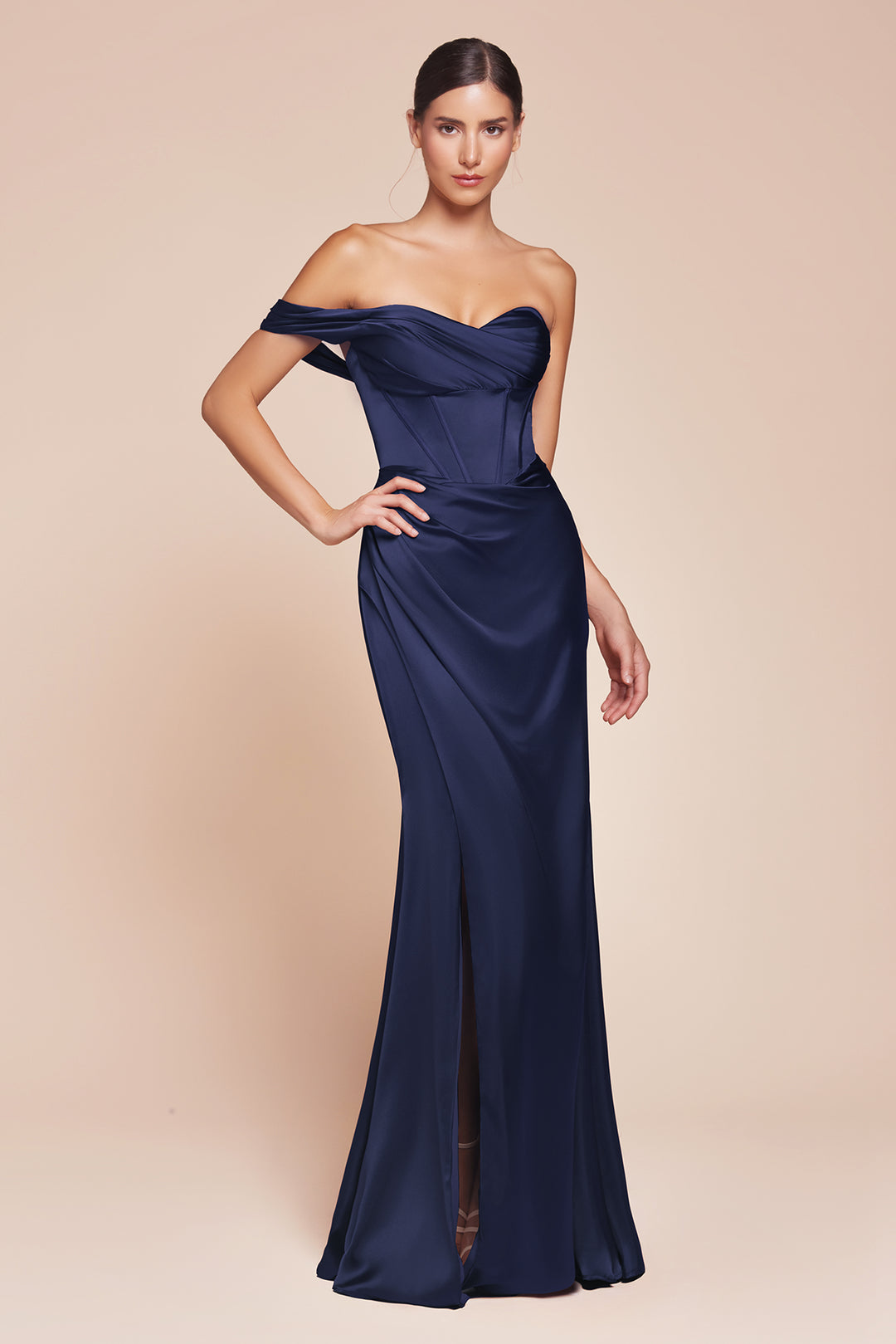 Satin Fitted One Shoulder Slit Gown by Ladivine 7448 - image 7