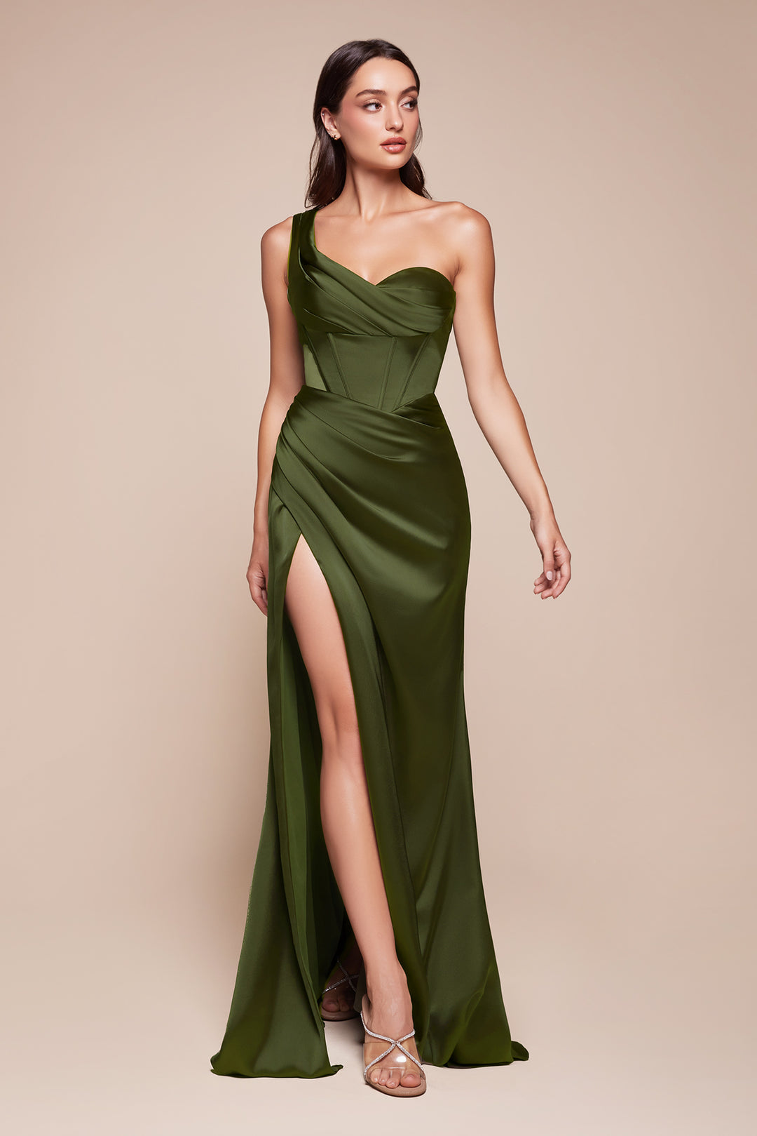 Satin Fitted One Shoulder Slit Gown by Ladivine 7448 - image 6