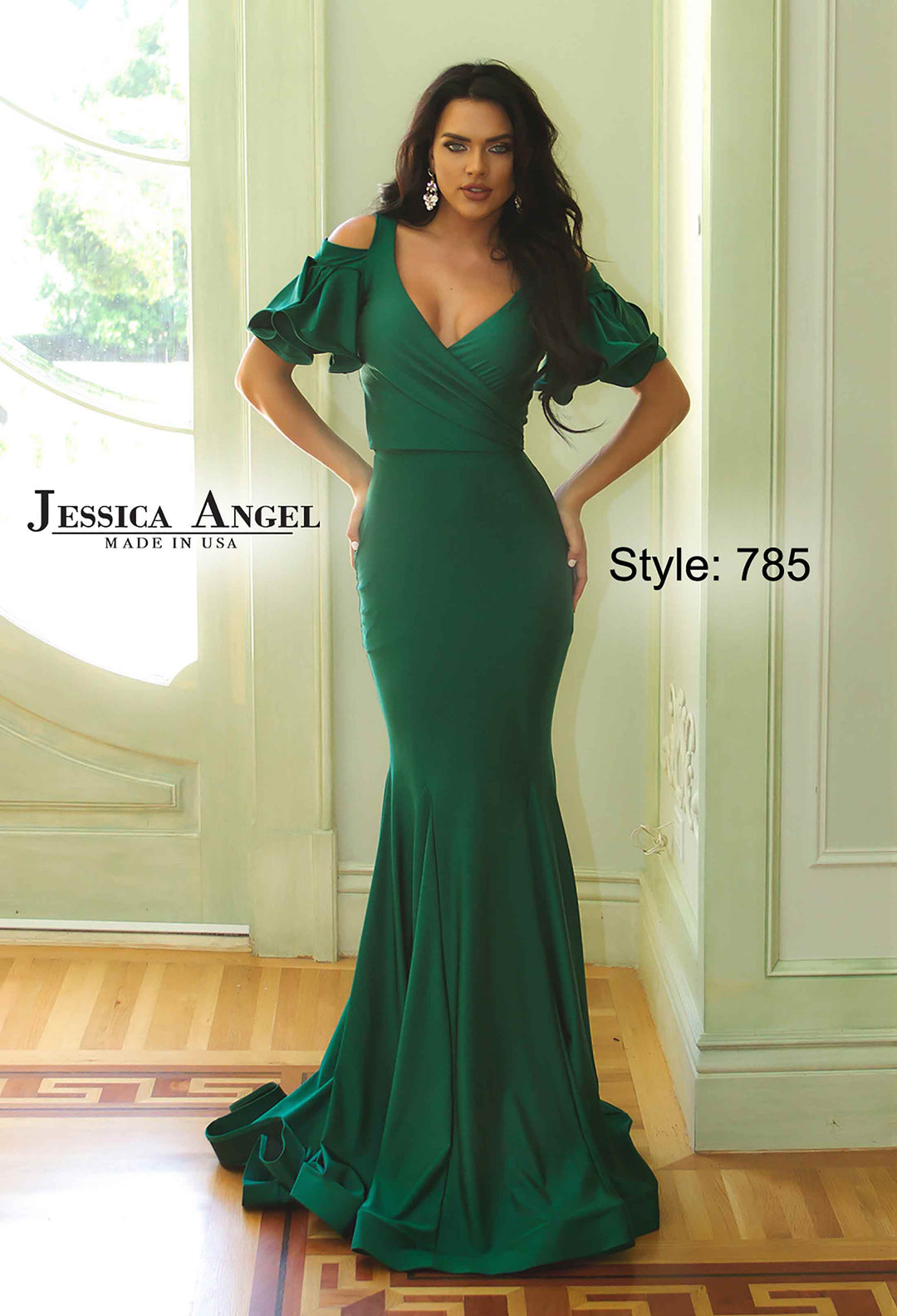 Jersey Fitted Short Sleeve Gown by Jessica Angel 785