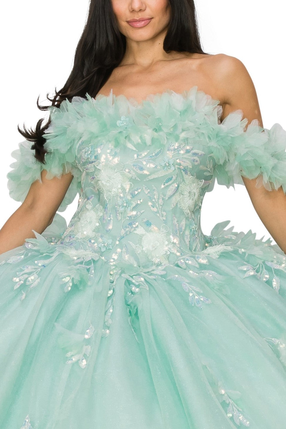 Ruffled Bodice Off Shoulder Ball Gown by Cinderella Couture 8065J - product image 9