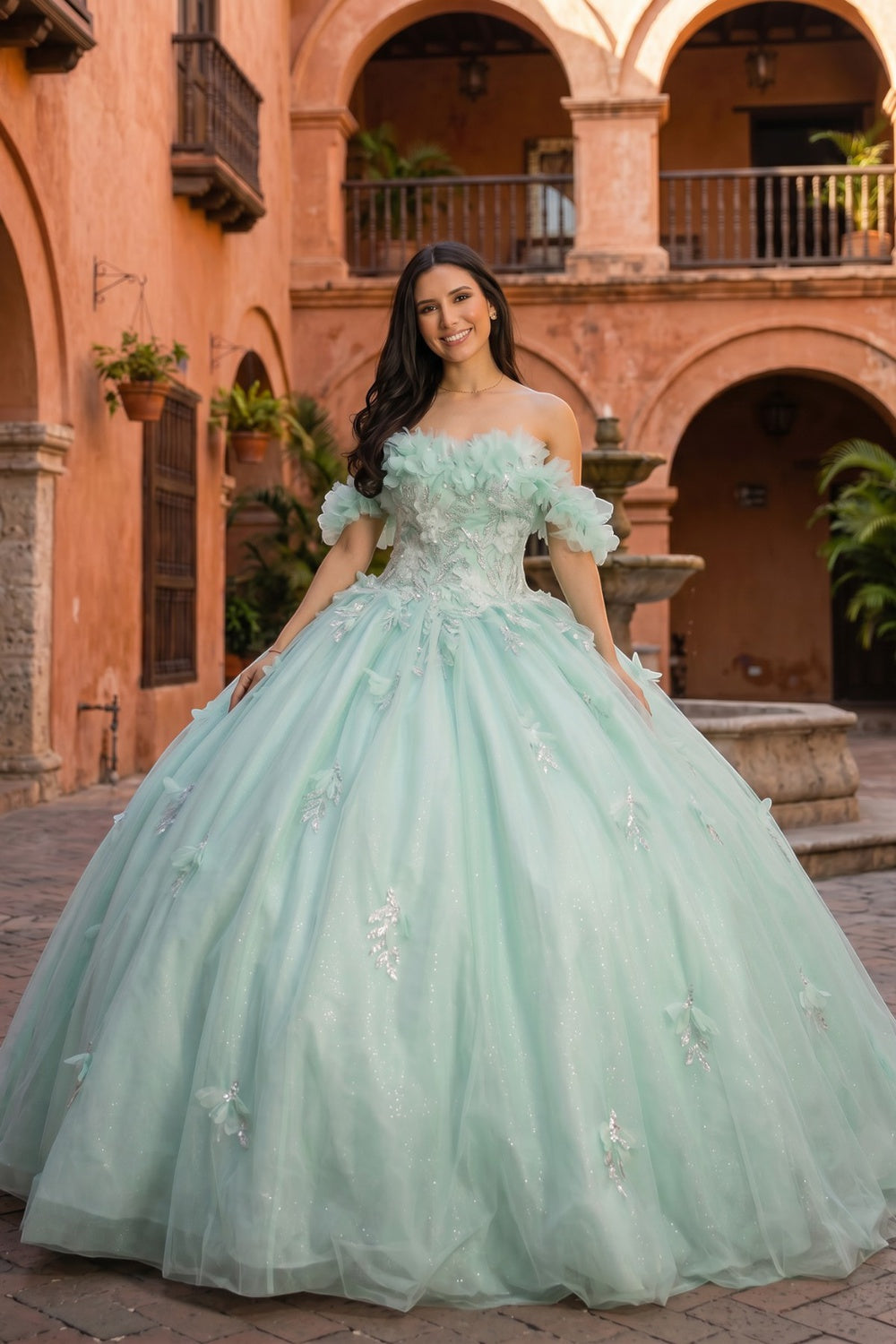 Ruffled Bodice Off Shoulder Ball Gown by Cinderella Couture 8065J - product image 7