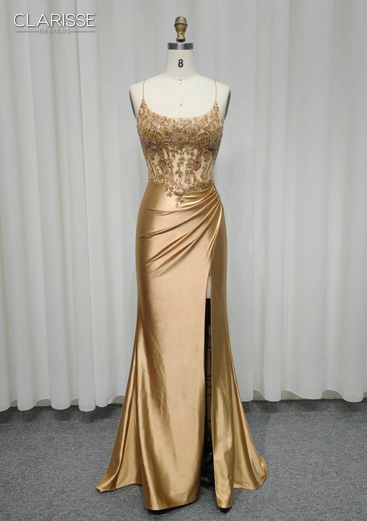 Clarisse 810708 - Applique Corset Prom Gown with Slit